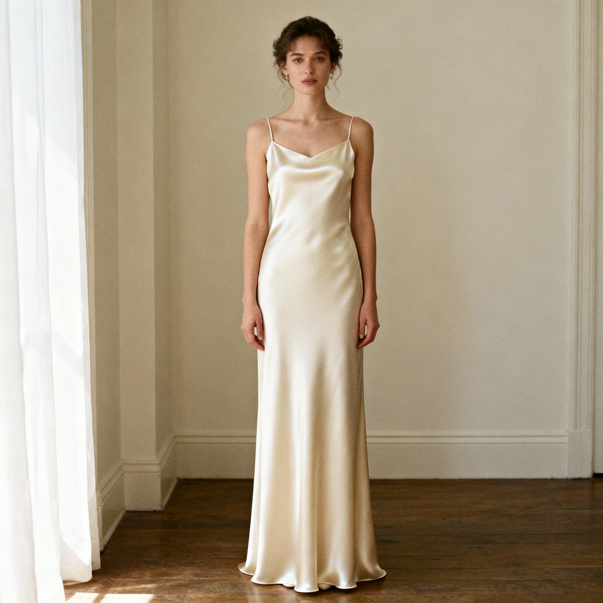Retro 1990s minimalist satin slip wedding dress