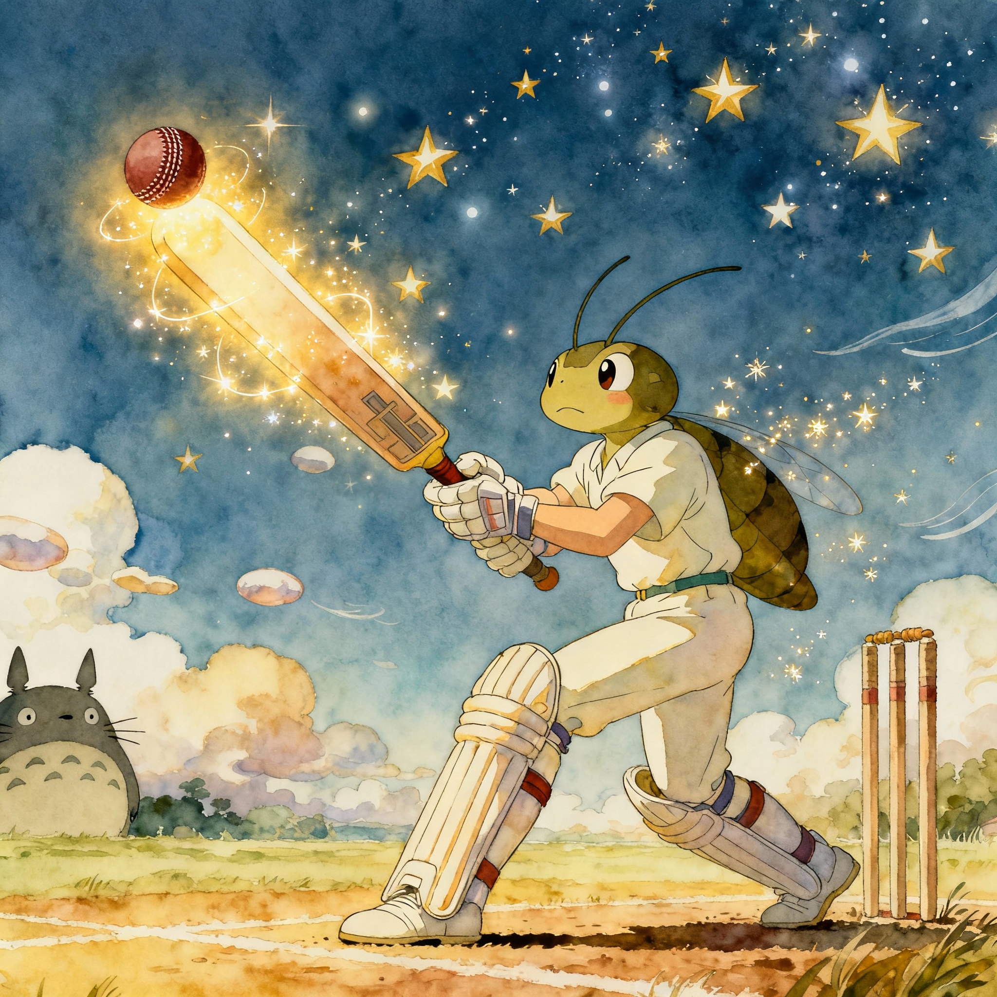 Ghibli-style representation of Tilak Varma's match-winning performance