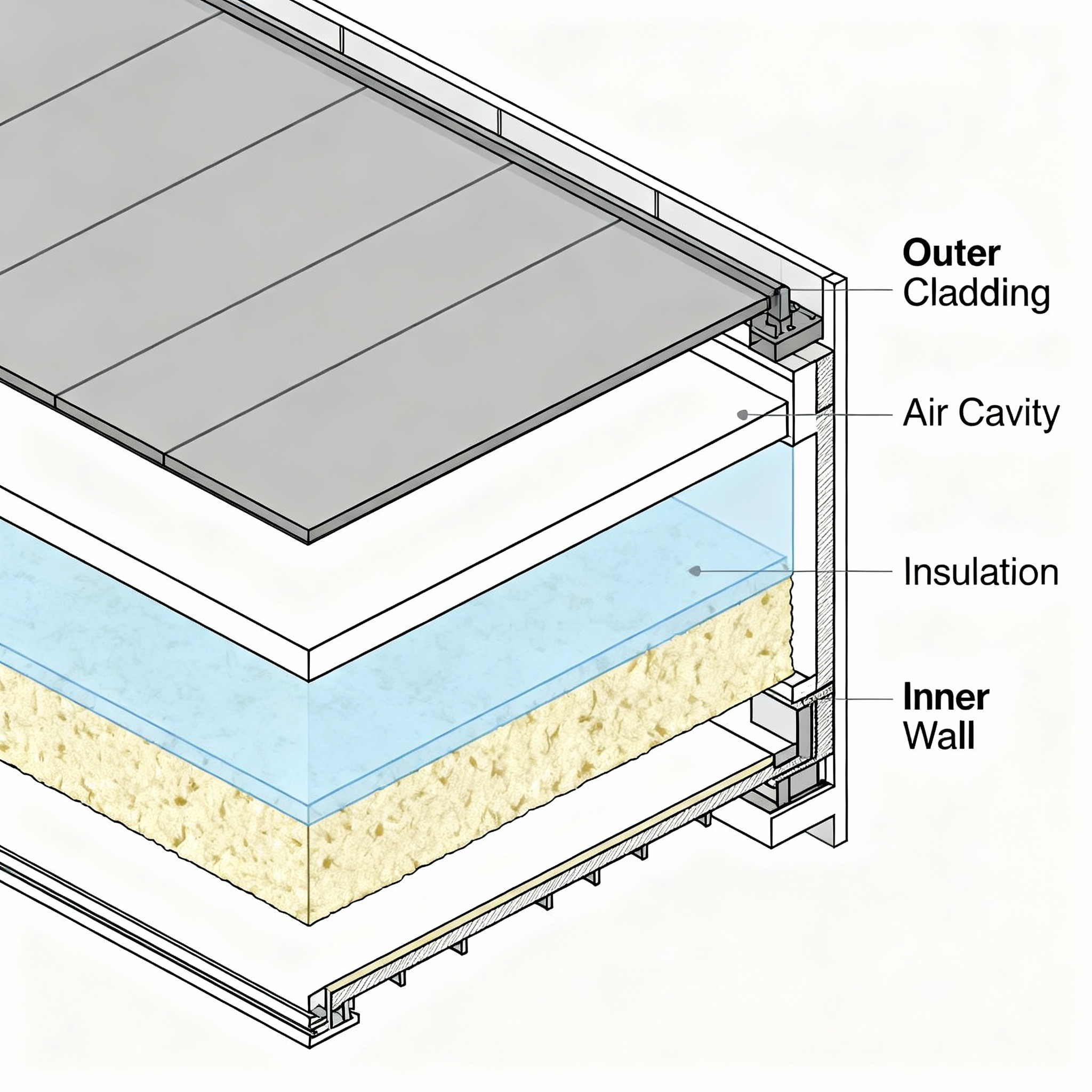Schema a strati di una facciata ventilata