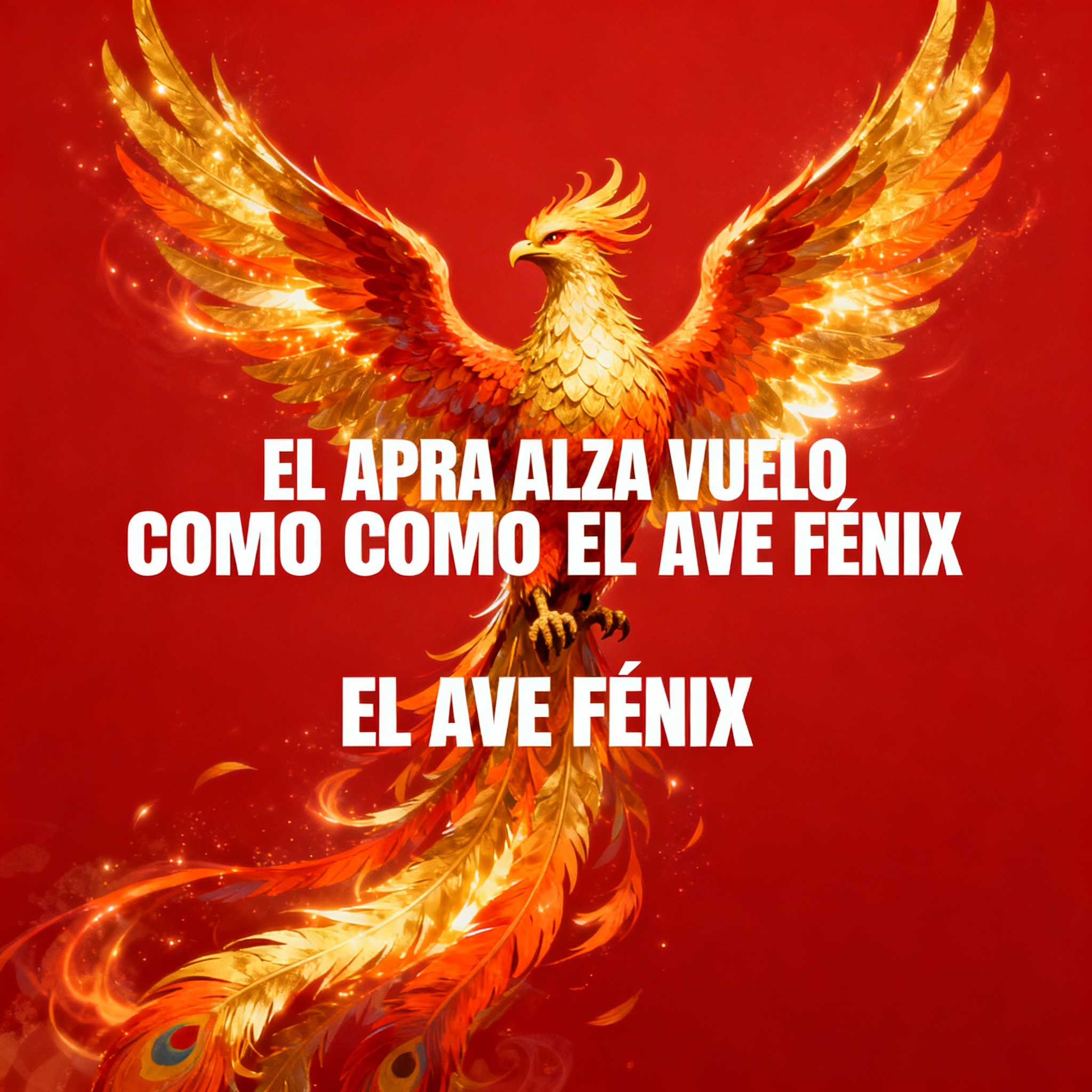 Banner político con ave fénix y texto EL APRA ALZA VUELO COMO EL AVE FÉNIX