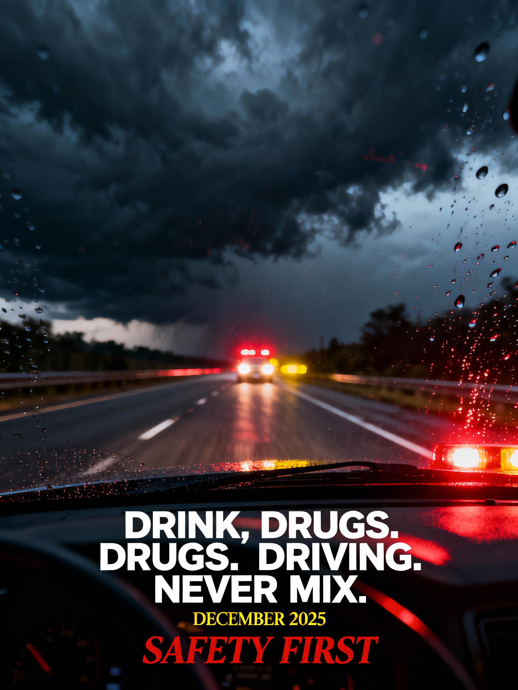 Dashboard perspective showing dangerous driving situation with oncoming traffic