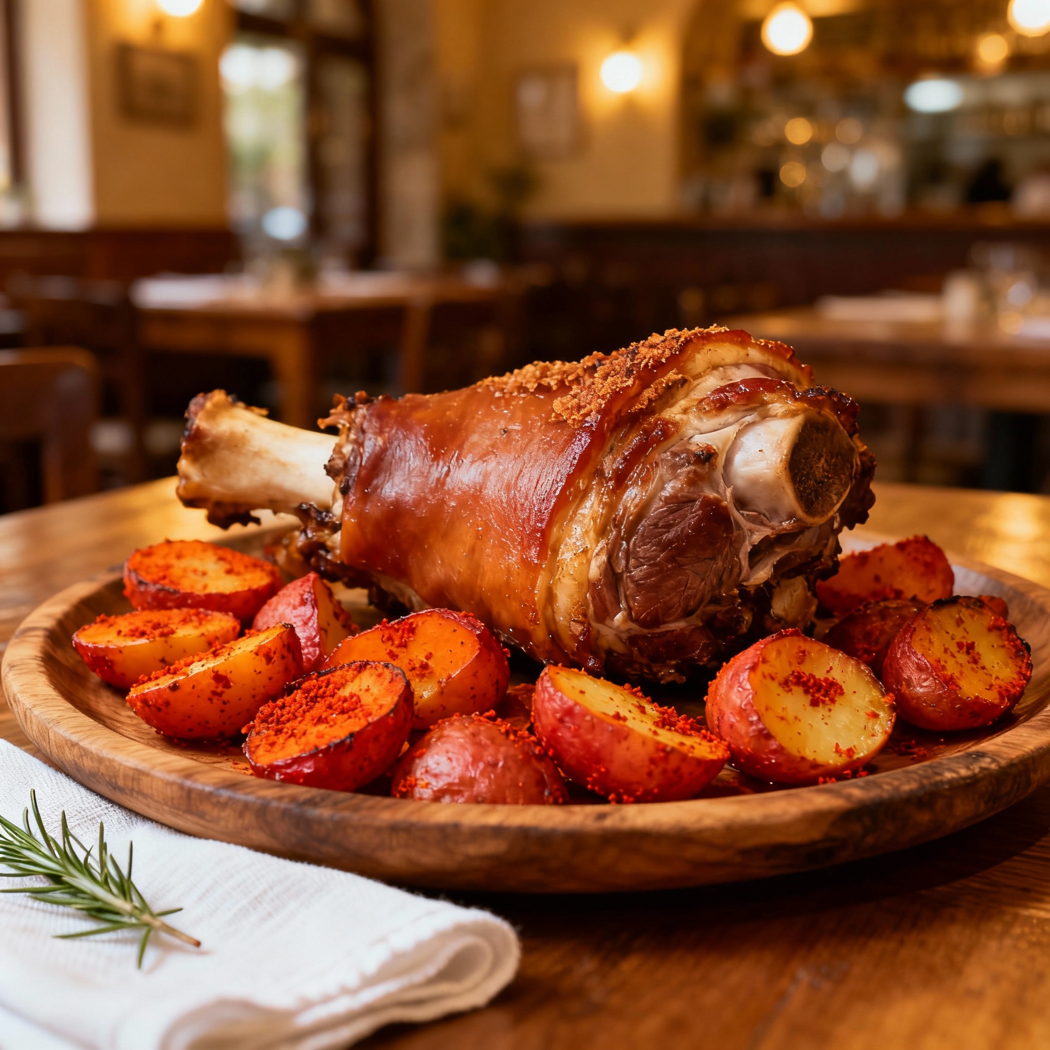 Stinco di maiale con cotenna e patate alla paprika
