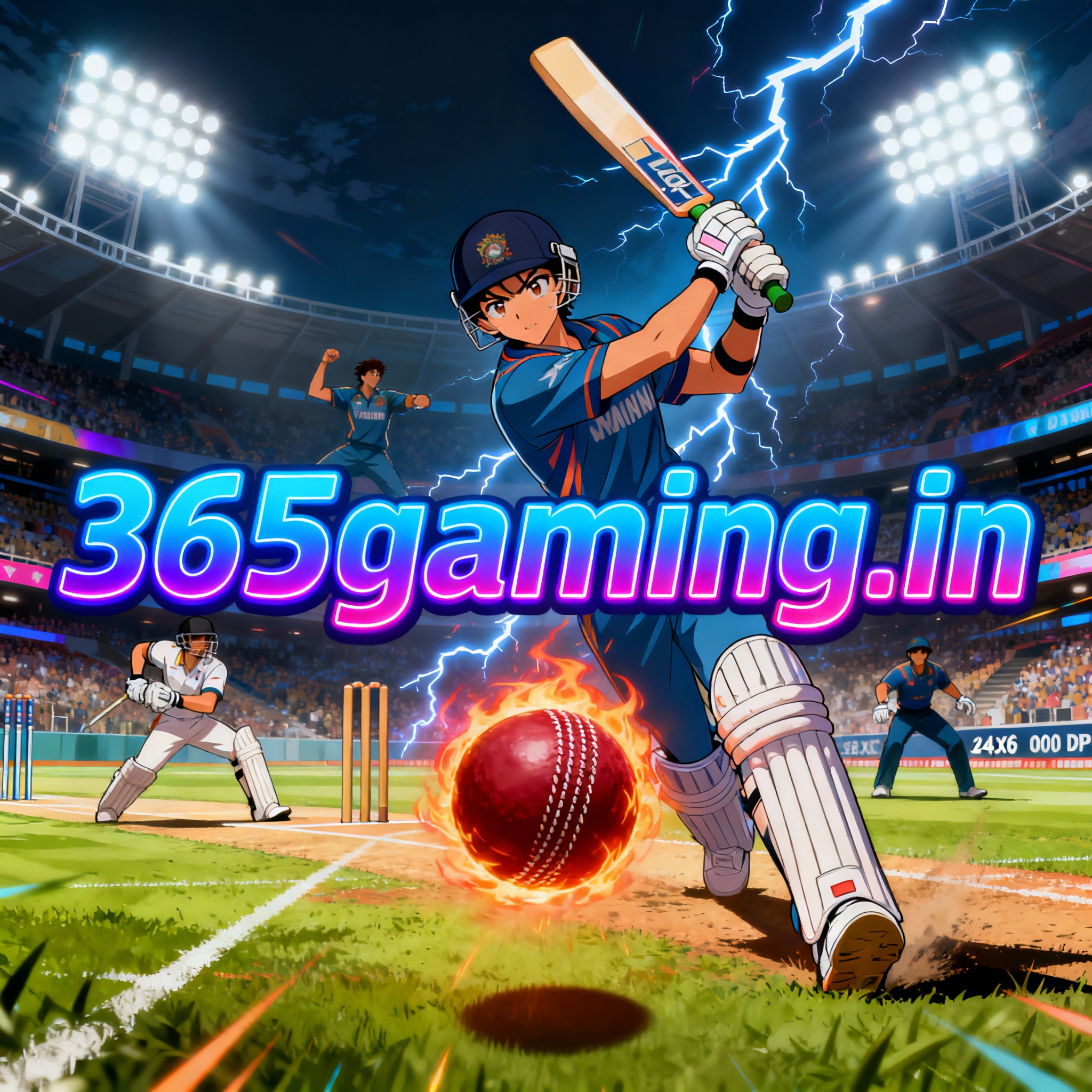 Intense anime-style sports poster with bold neon 365gaming.in centered.