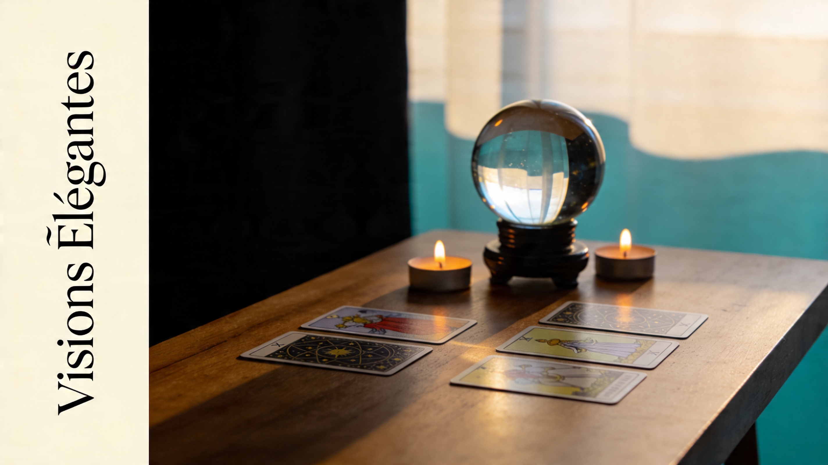 Table de voyance élégante avec tarot et ambiance feutrée