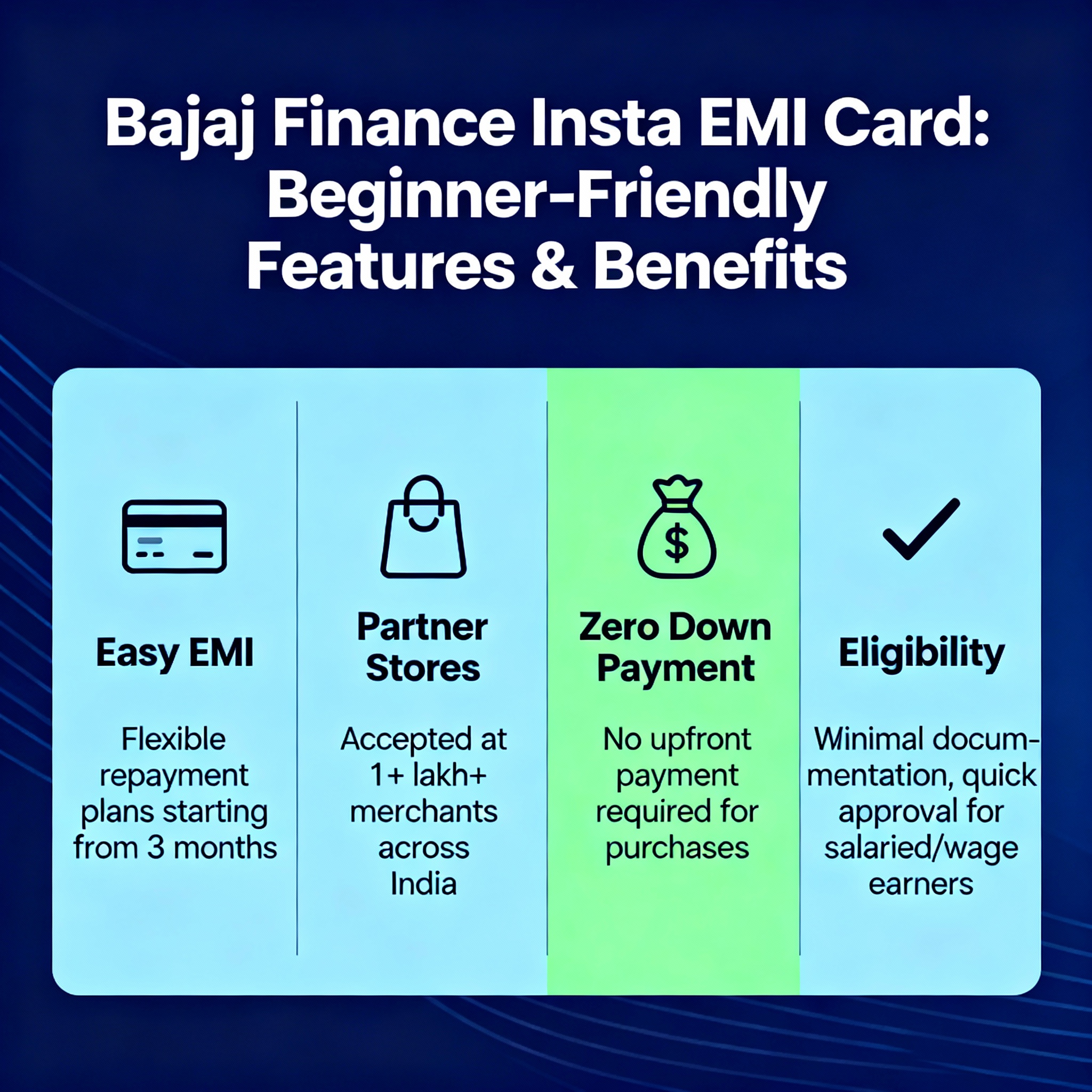 Bajaj Finance: Best Guide for Beginners (2025) 4 Infographic: Bajaj Finance Insta EMI Card features and benefits for beginners