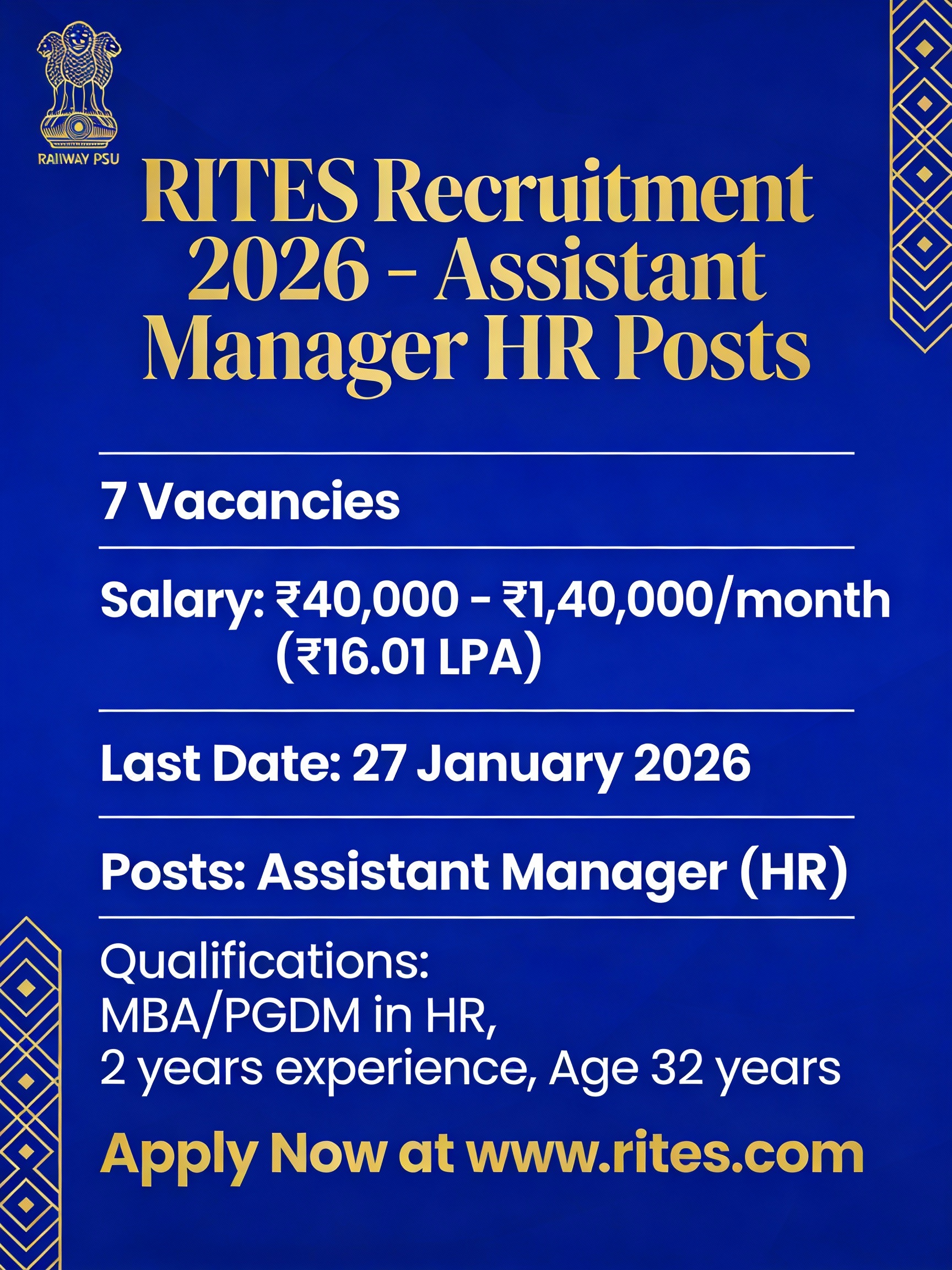 RITES Recruitment 2026 - Job Notification Poster