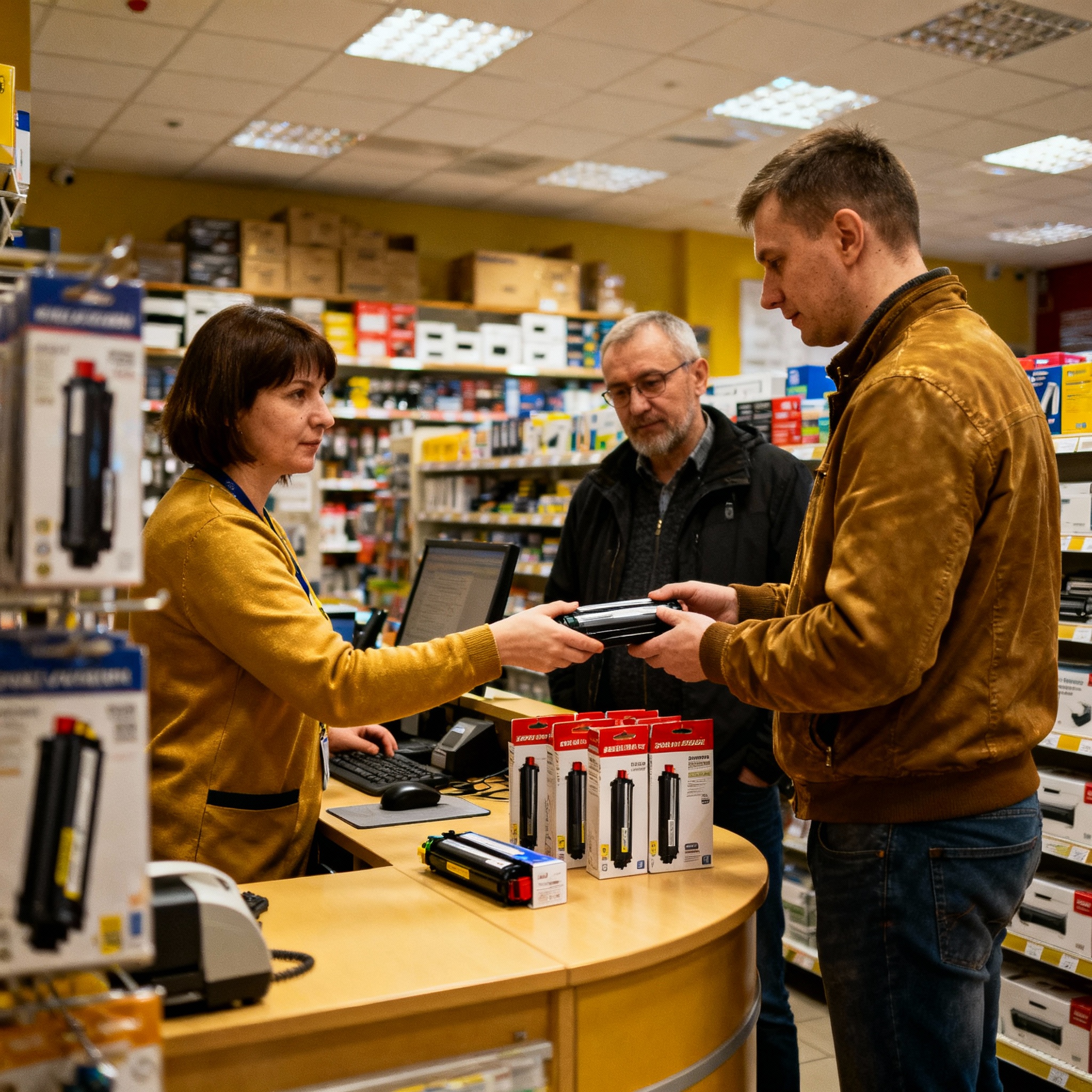 Klienci odbierający tonery i tusze w sklepie Lublin
