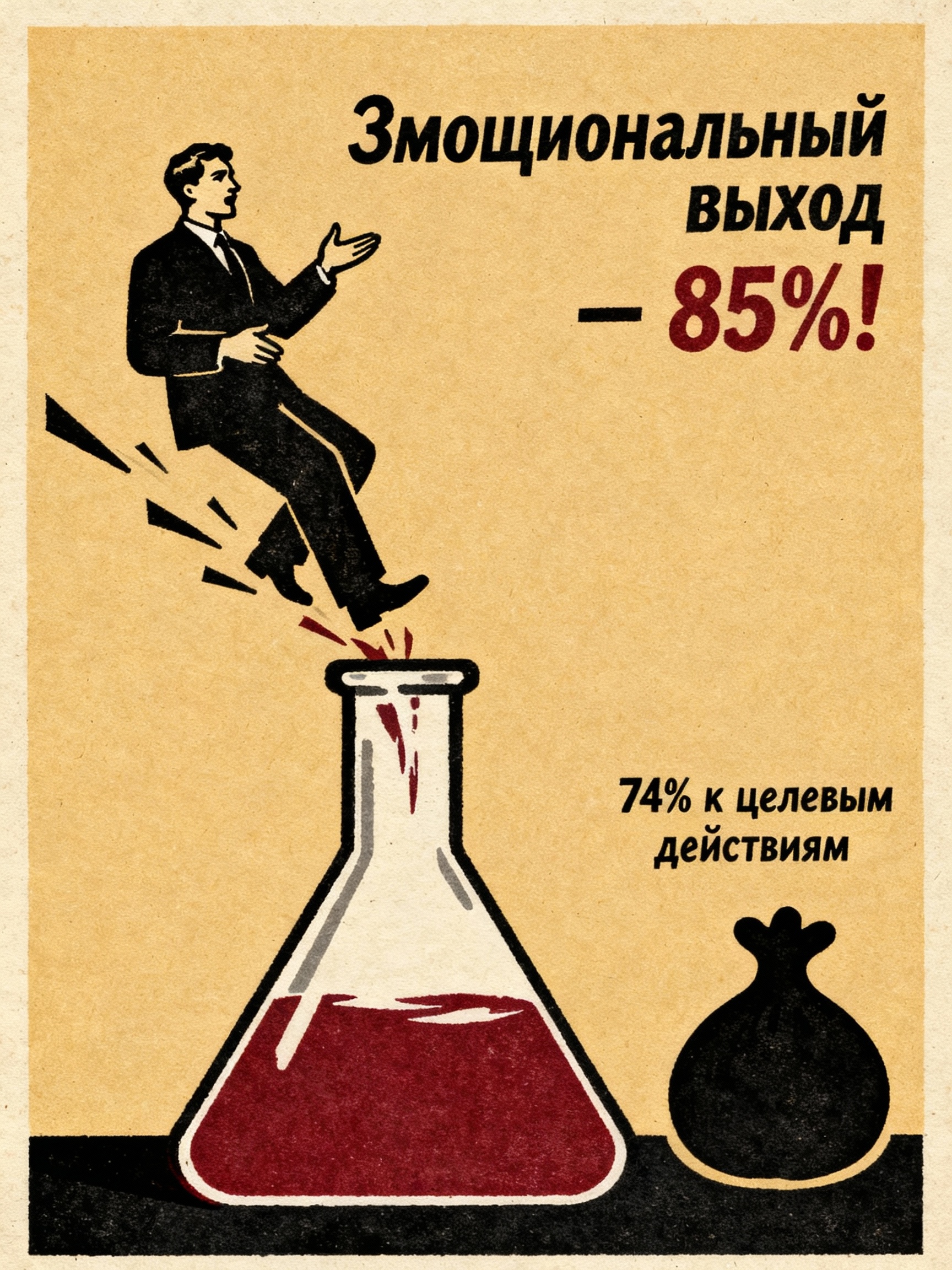 Советская открытка-манифест про ебоширный воск и эмоциональный выход 85%.