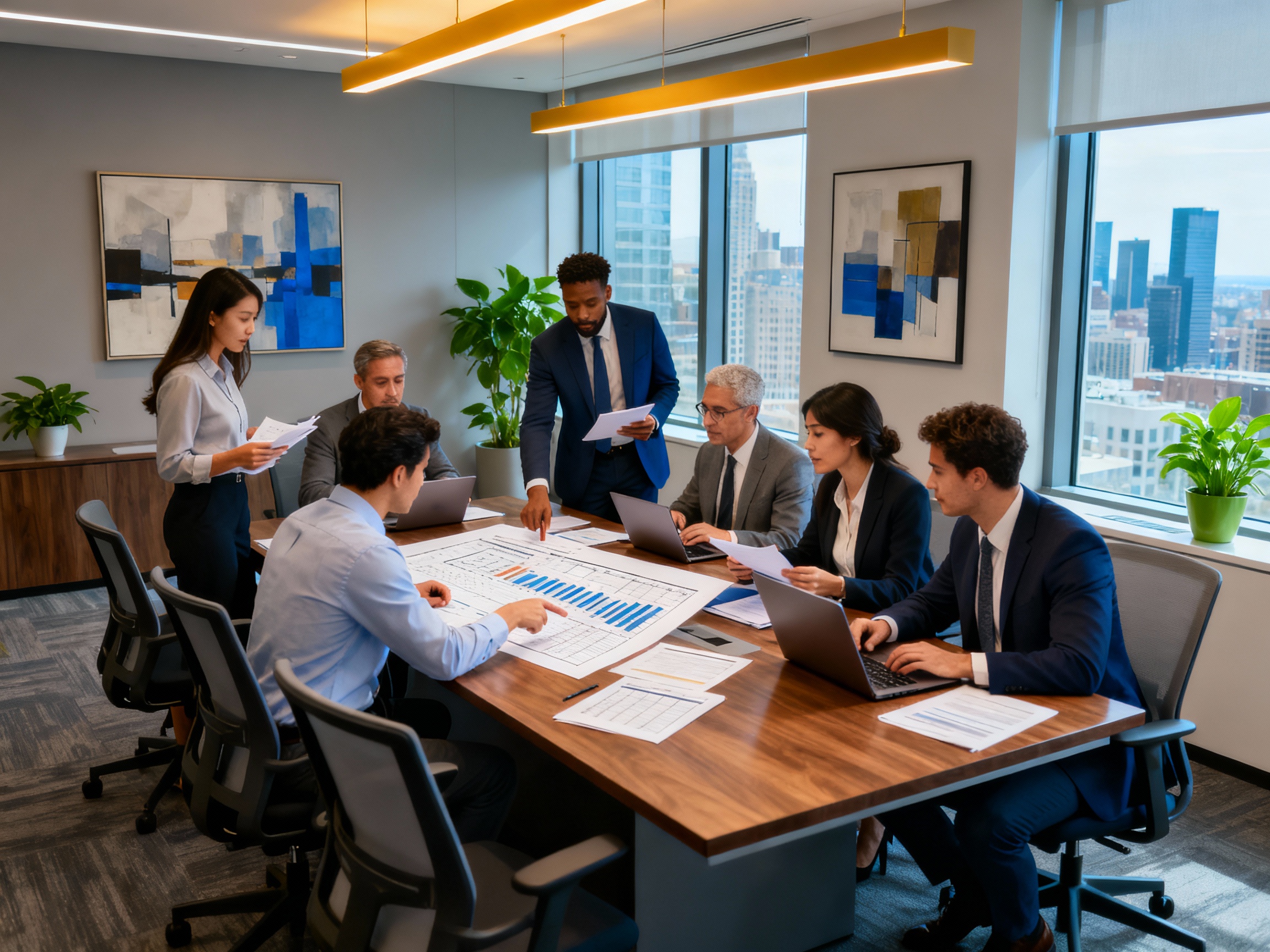 Team of professional accountants collaborating in modern office