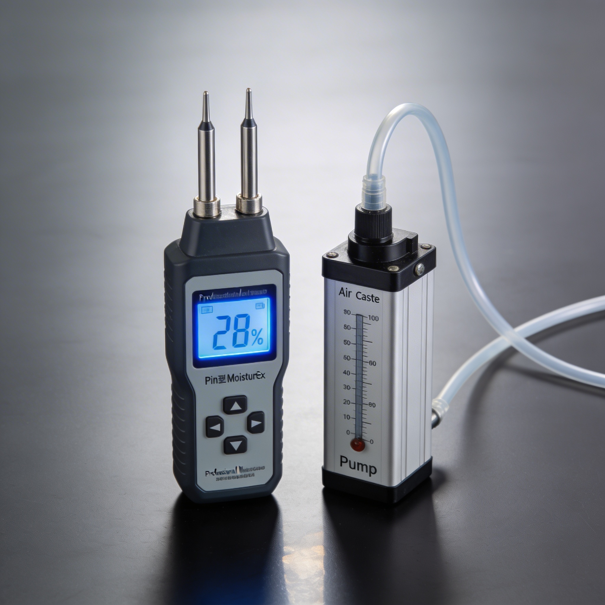 Professional moisture meter detecting hidden water damage during mold inspection in Houston TX