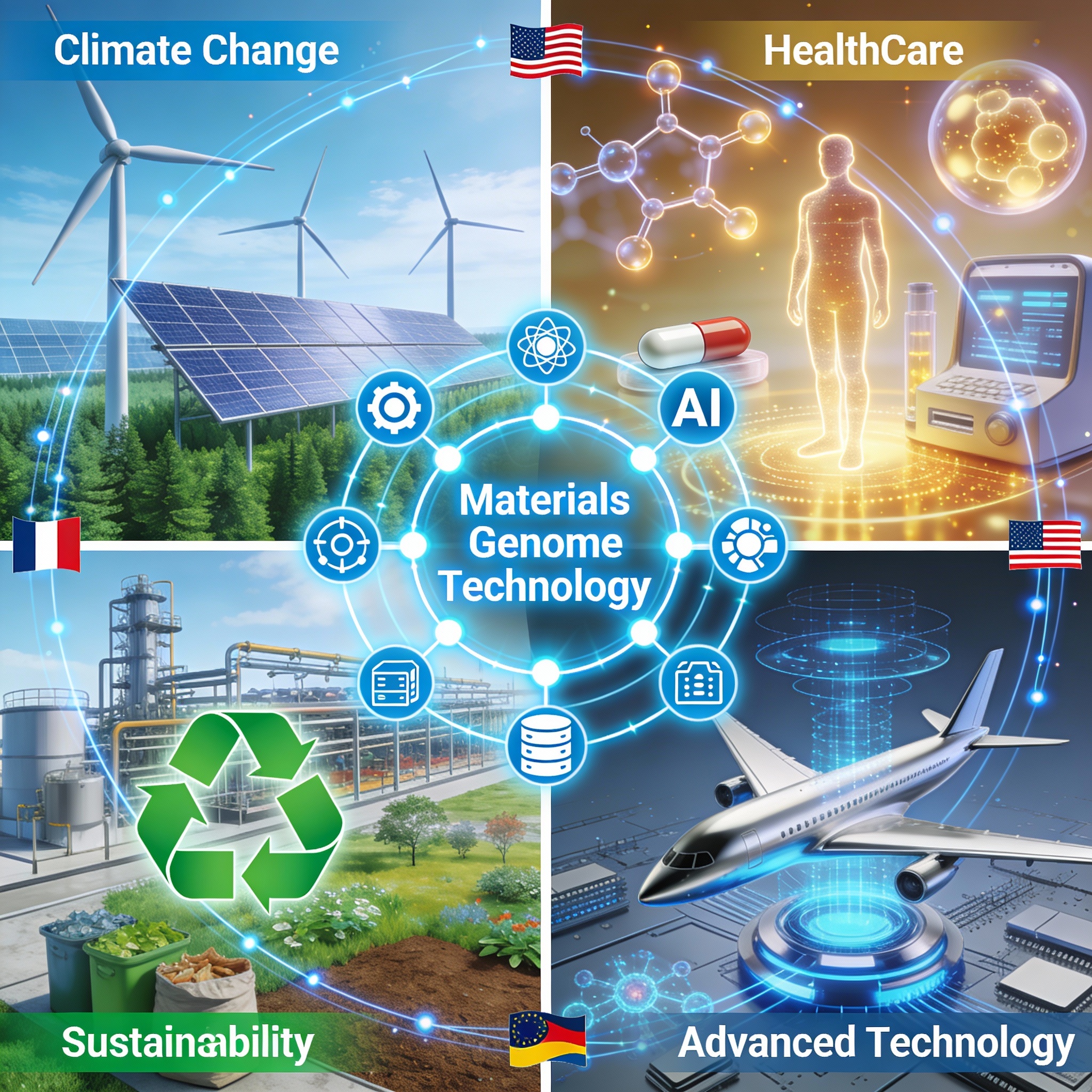 Materials Genome Technology: A Unified Solution for Global Challenges in Climate, Health, Sustainability, and Innovation