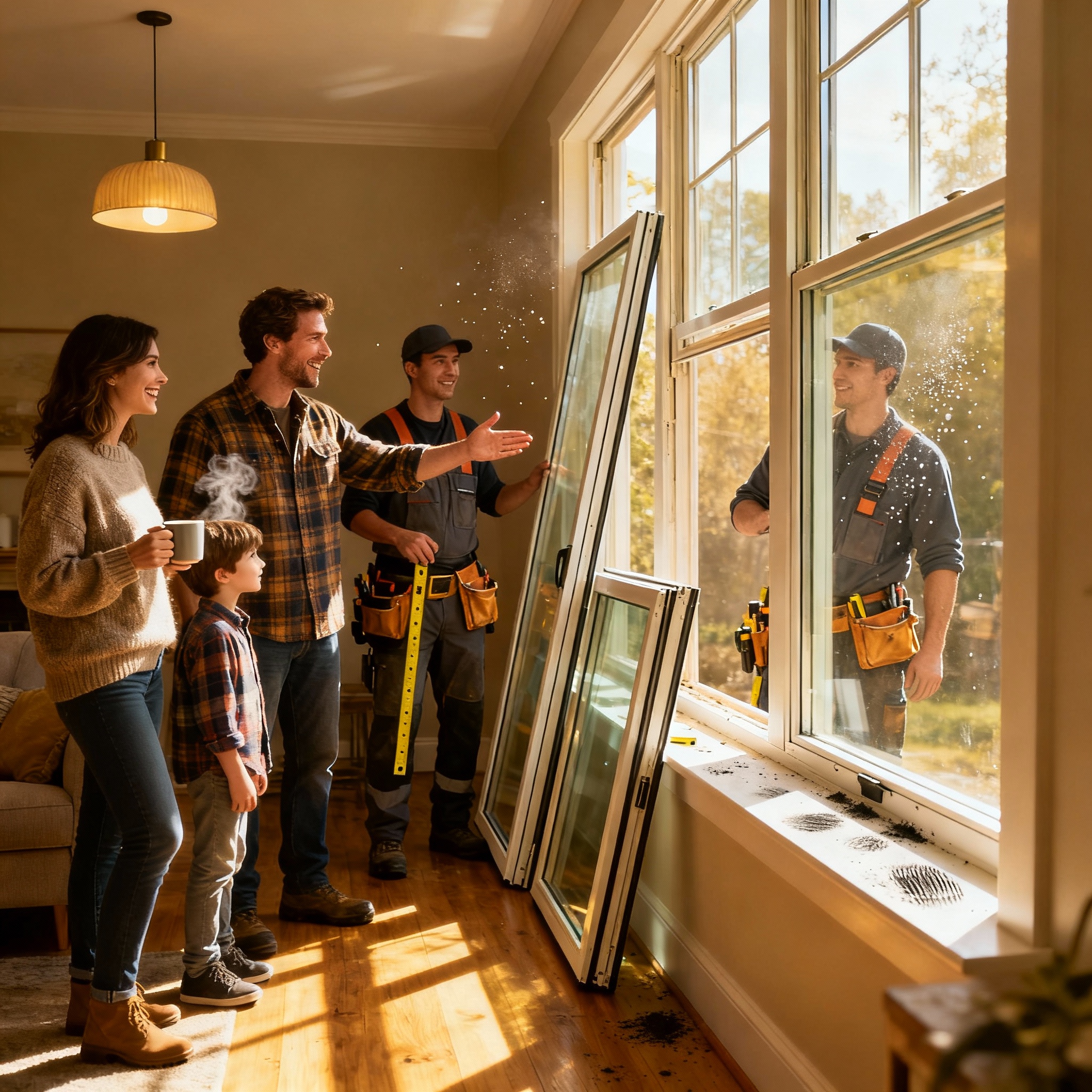 Familia satisfecha tras instalar ventanas de aluminio y PVC en su hogar