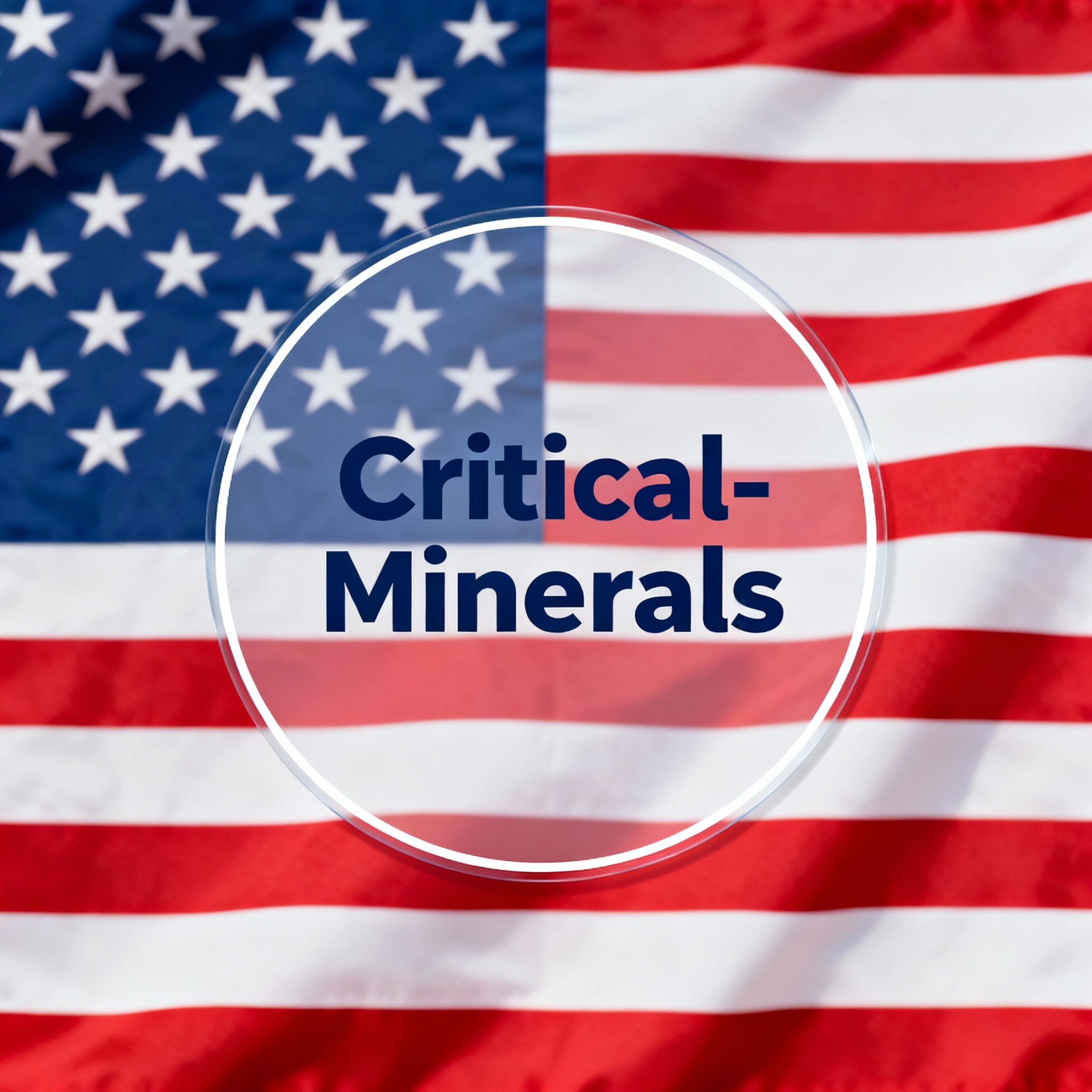 USA flag with 'Critical-Minerals' enclosed in a circle overlay.