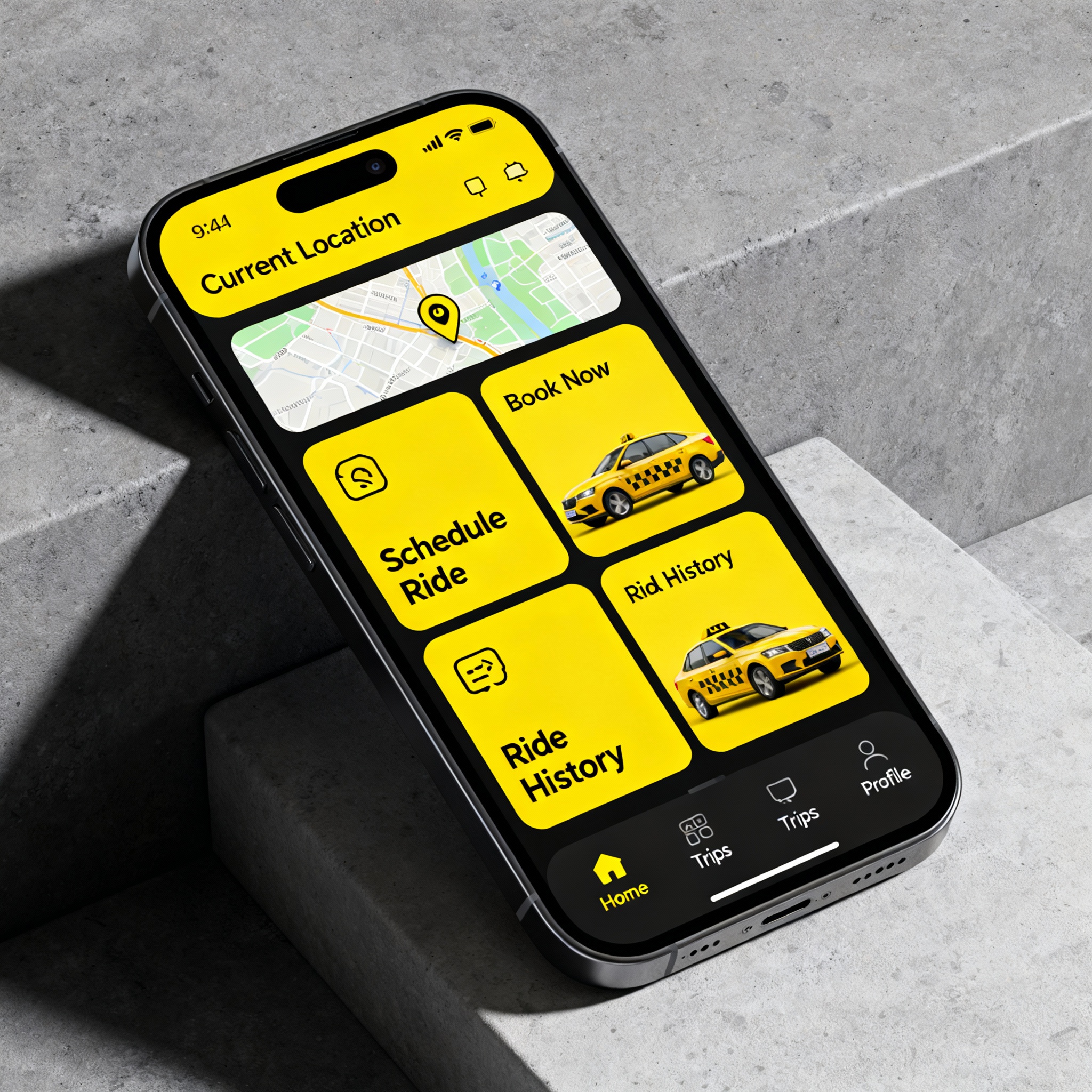 ONEZUP Mobile App Interface showing taxi booking, hotel reservations, and other services