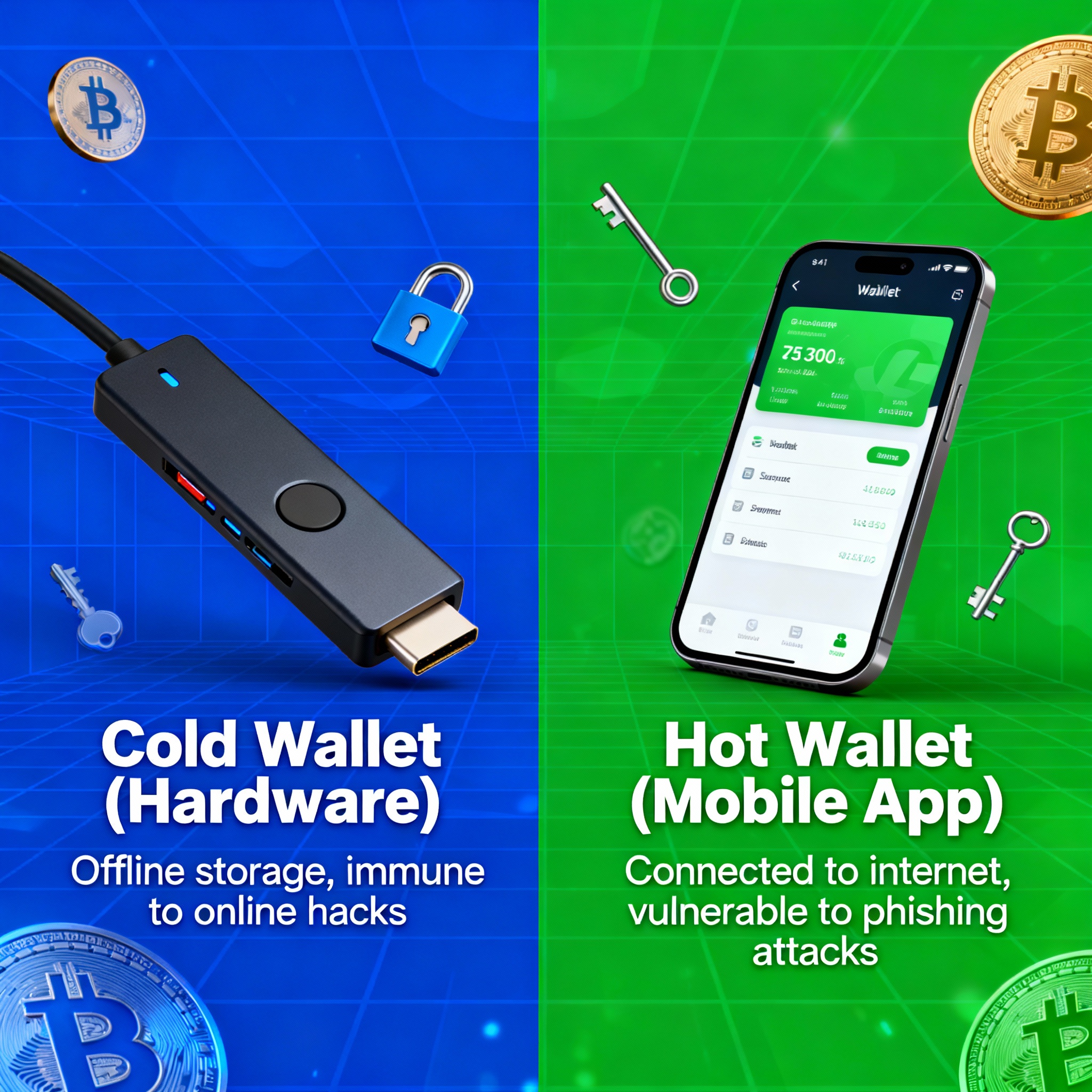 Cold wallet vs hot wallet security comparison for cryptocurrency storage