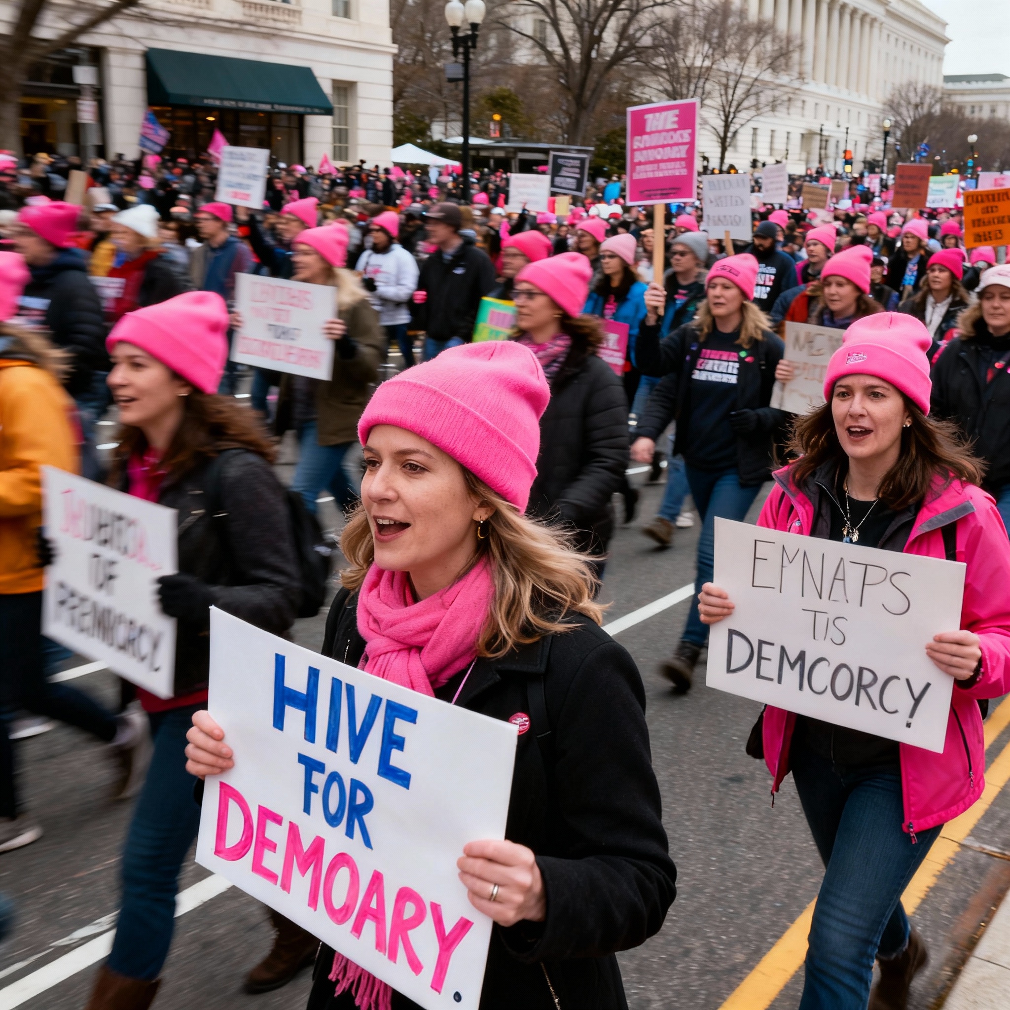Women's March protesters advocating for rights and democracy