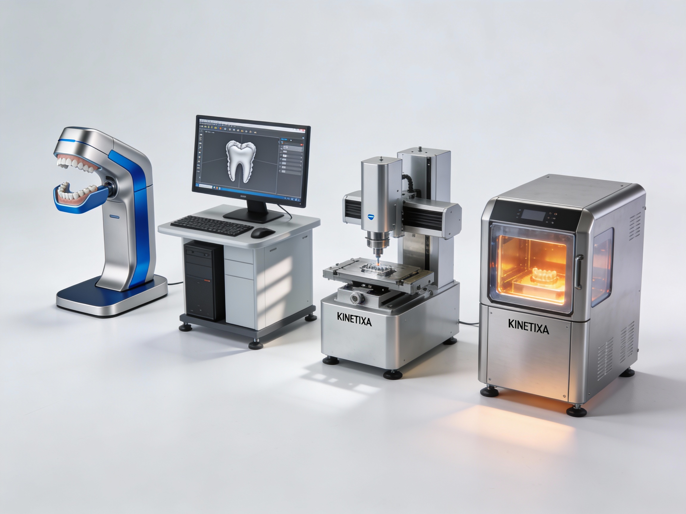 KINETIXA 4 Wesentliche Geräte - Scanner, CAD-Software, Fräsmaschine, Sintertransformator