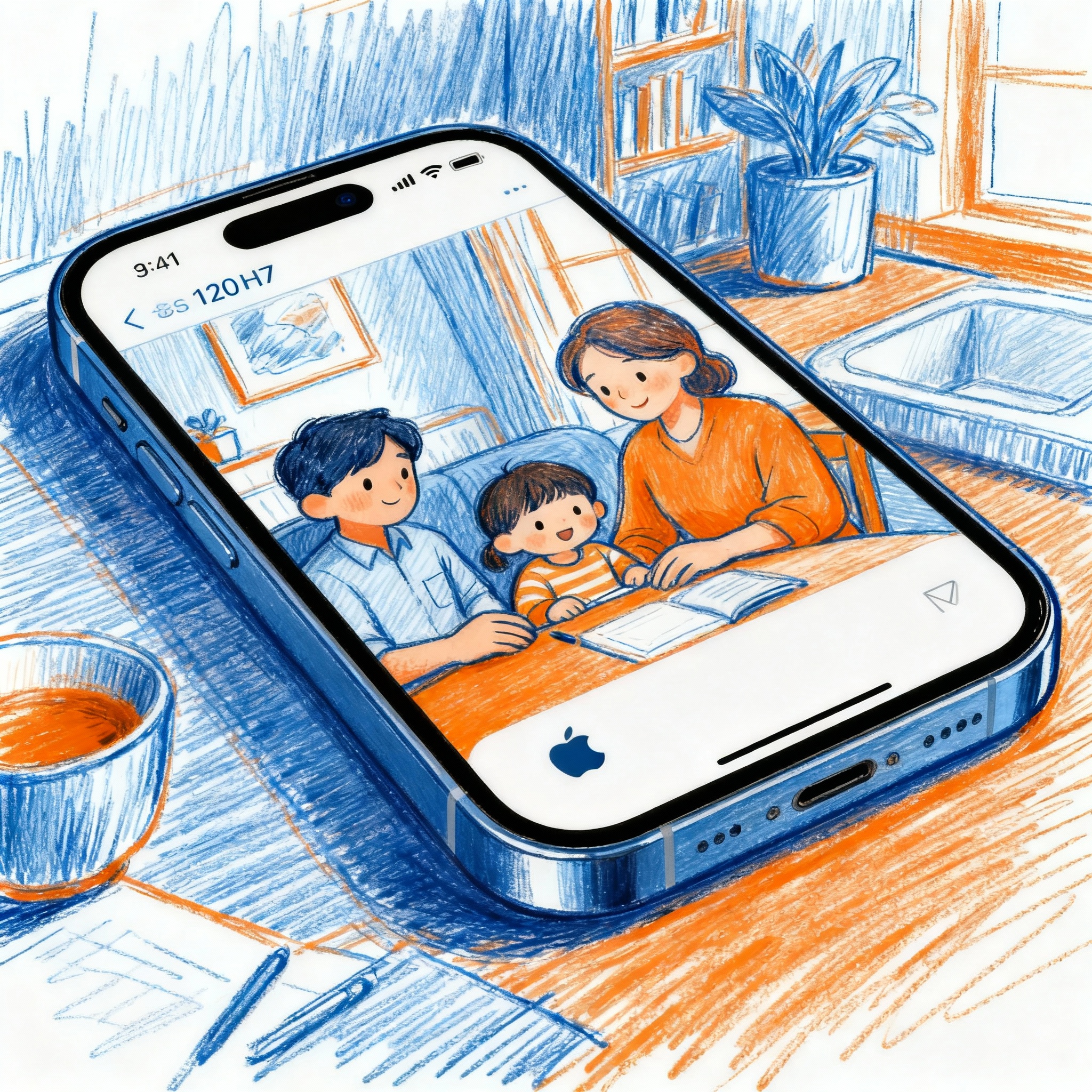 Close up of iPhone 17 display with 120 Hz smooth scrolling, sketch style