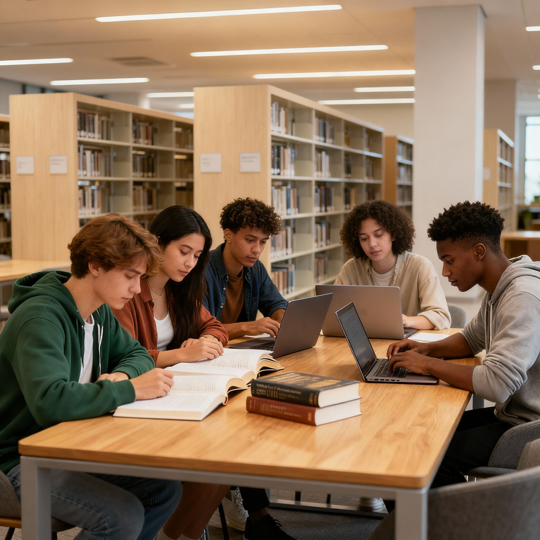 Students collaborating in modern study environment