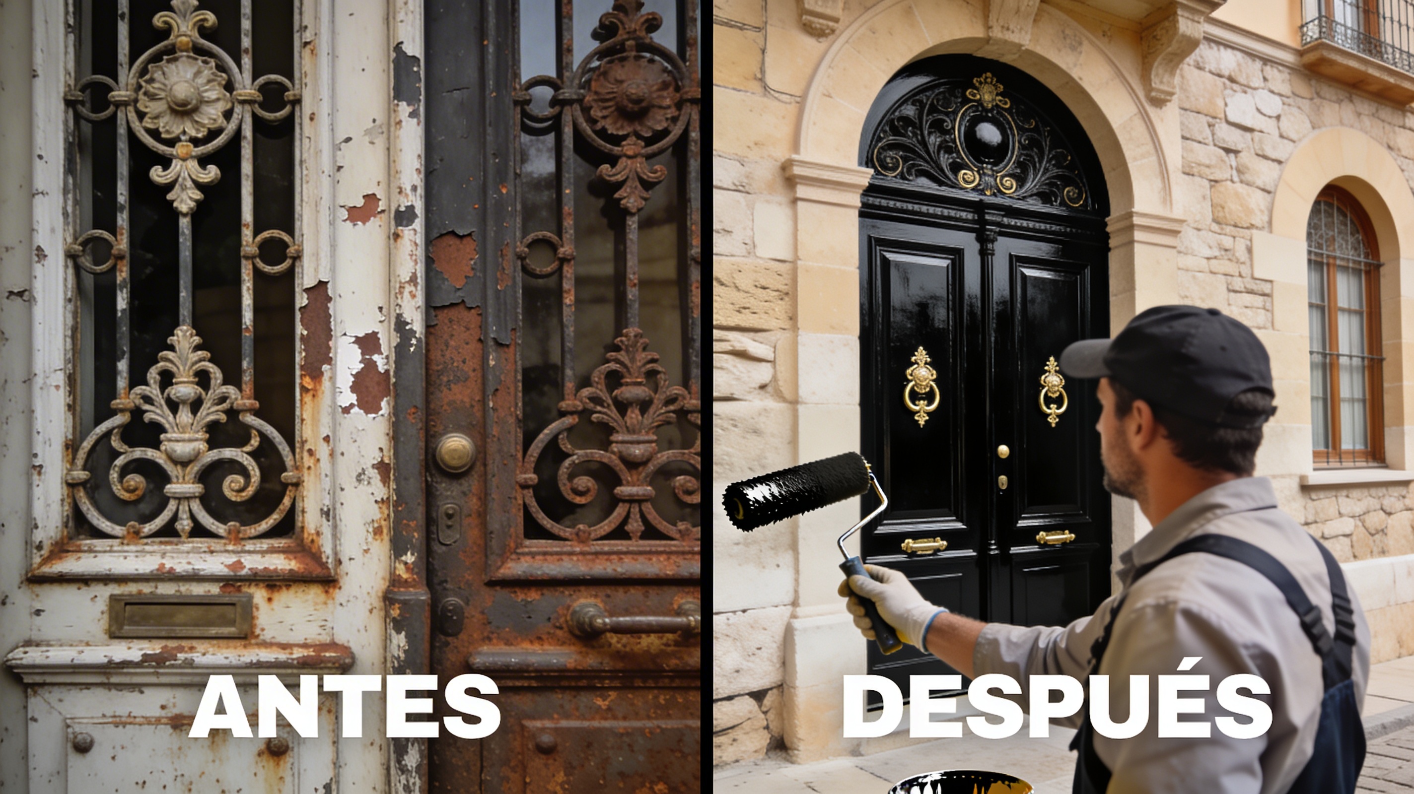 Trabajo realizado: Restauración de puerta metálica con adornos