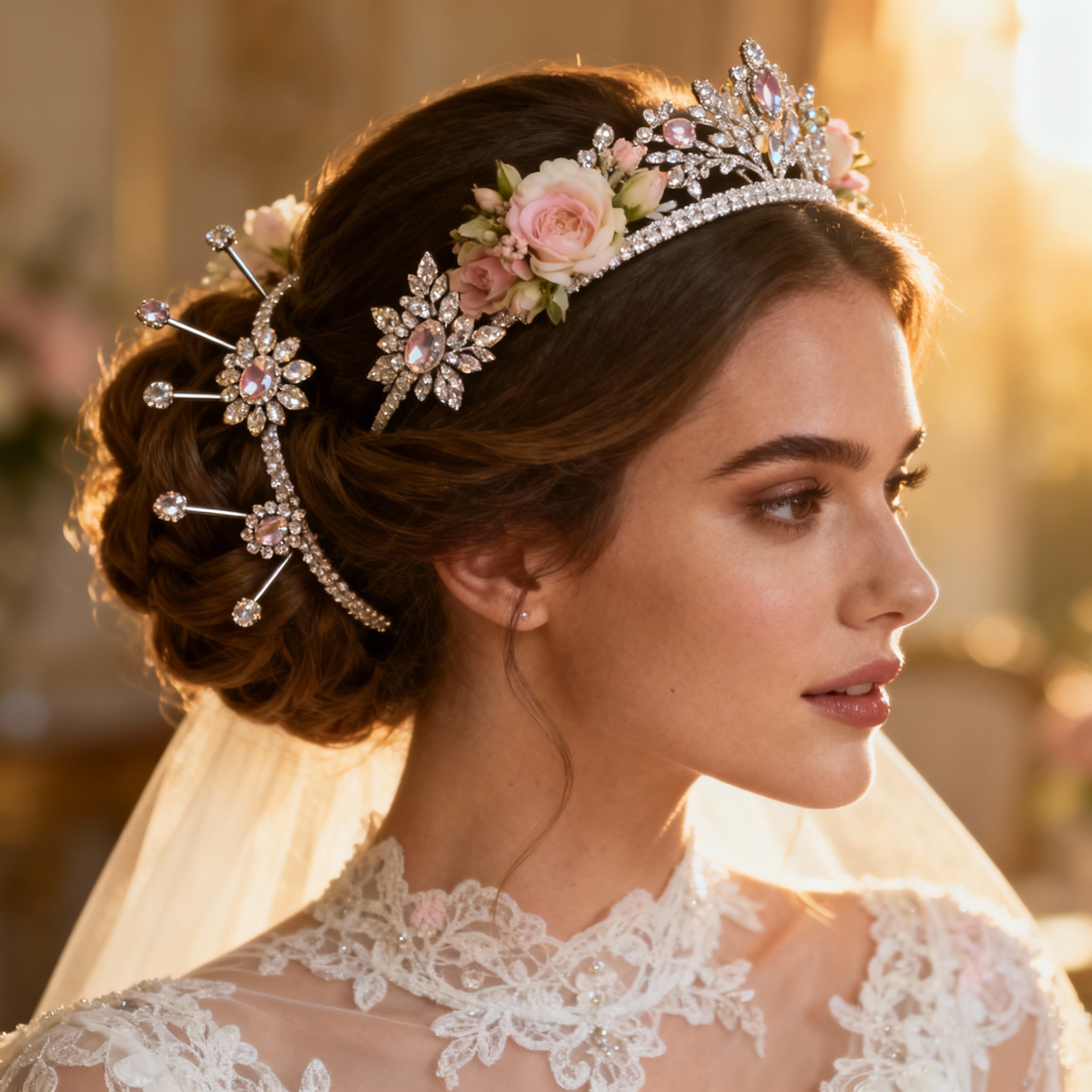 Super realistic woman model with Statement Bridal Hair Accessories