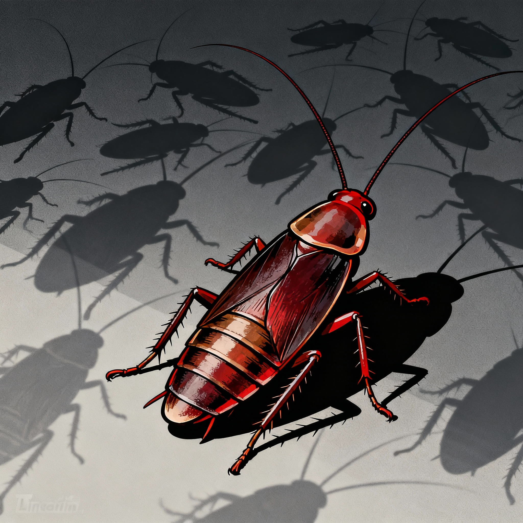 Illustration of one cockroach with shadows representing hidden market risks for a finance article