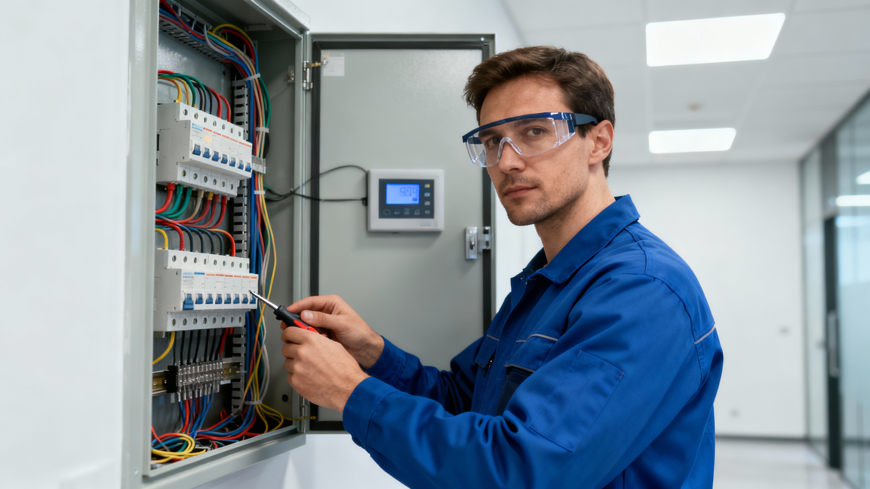 Electrician performing electrical work
