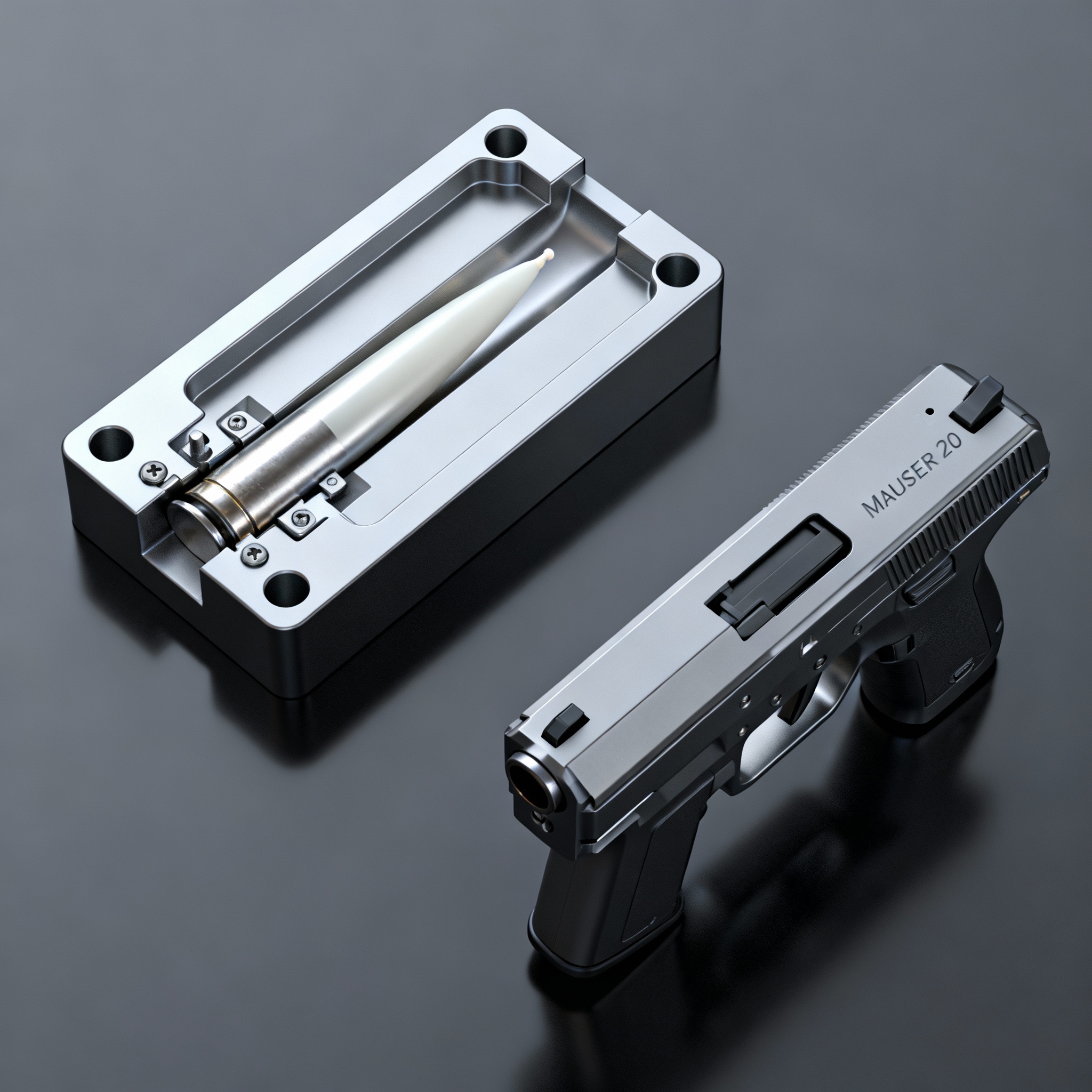 Технический 3D-рендер алюминиевой формы для свечей Маузер №20.