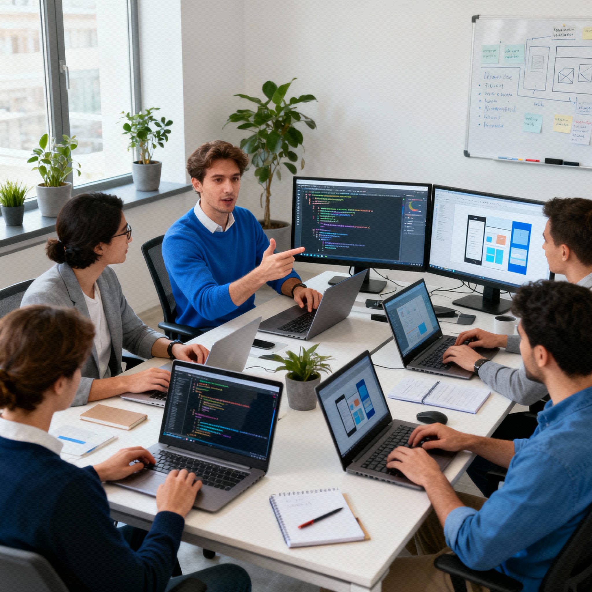 Professional web development team at work
