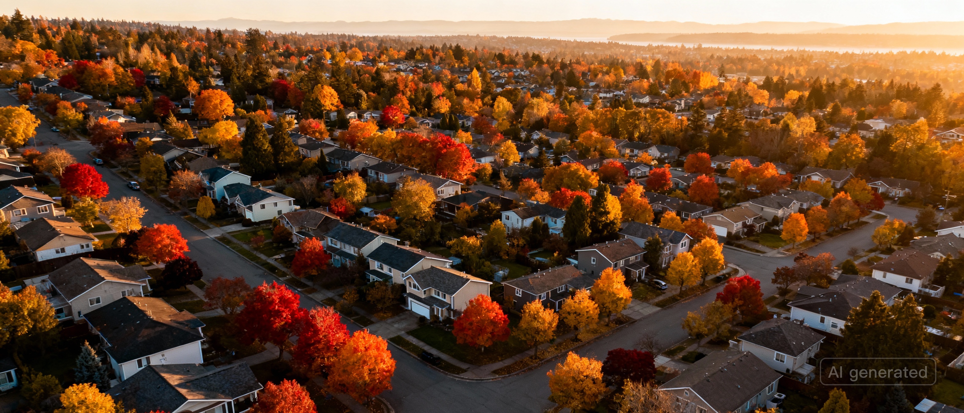 Aerial view of King County neighborhoods in fall