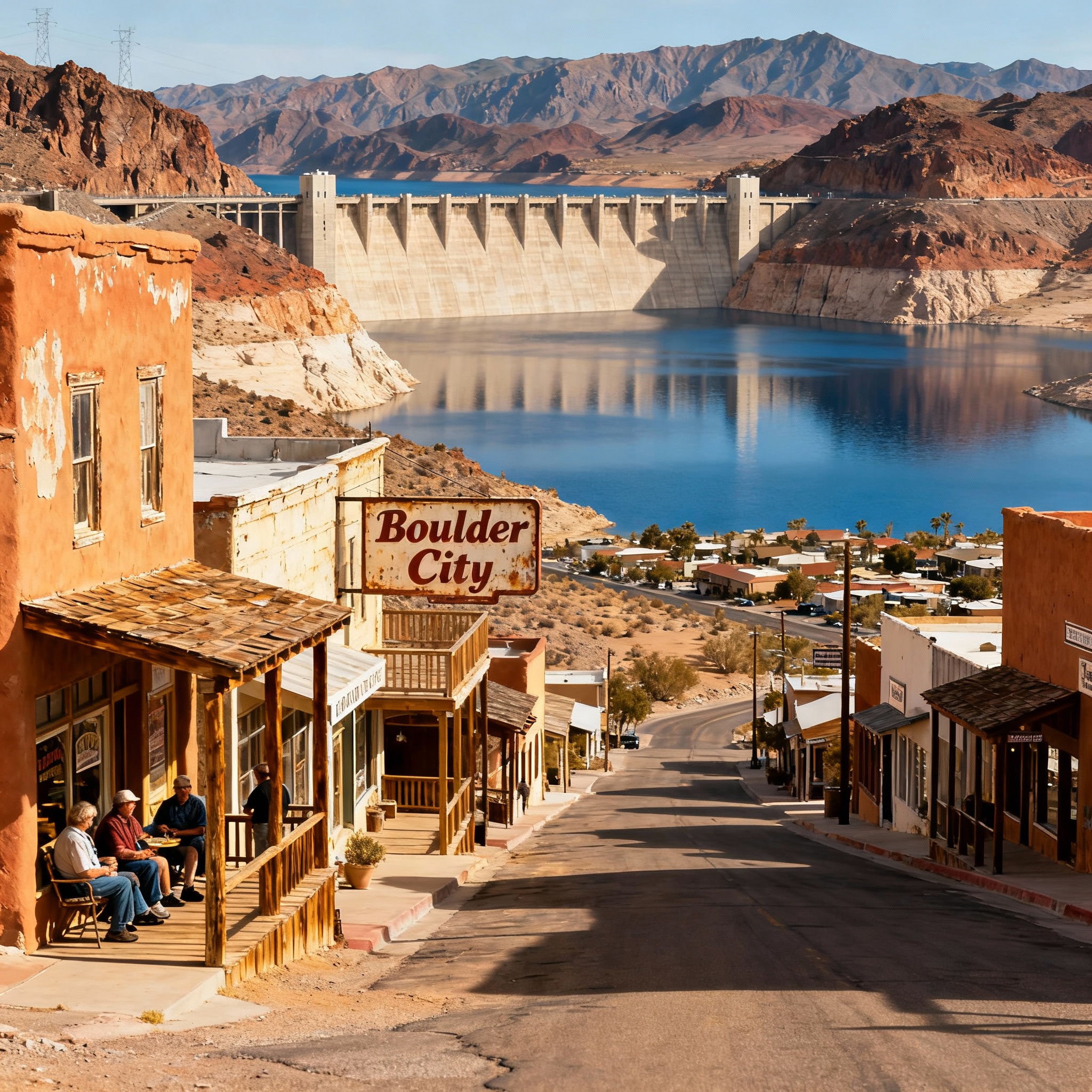 Boulder City Nevada small town charm with Hoover Dam Lake Mead desert mountains and historic architecture showcasing pros and cons of living in this unique Nevada community