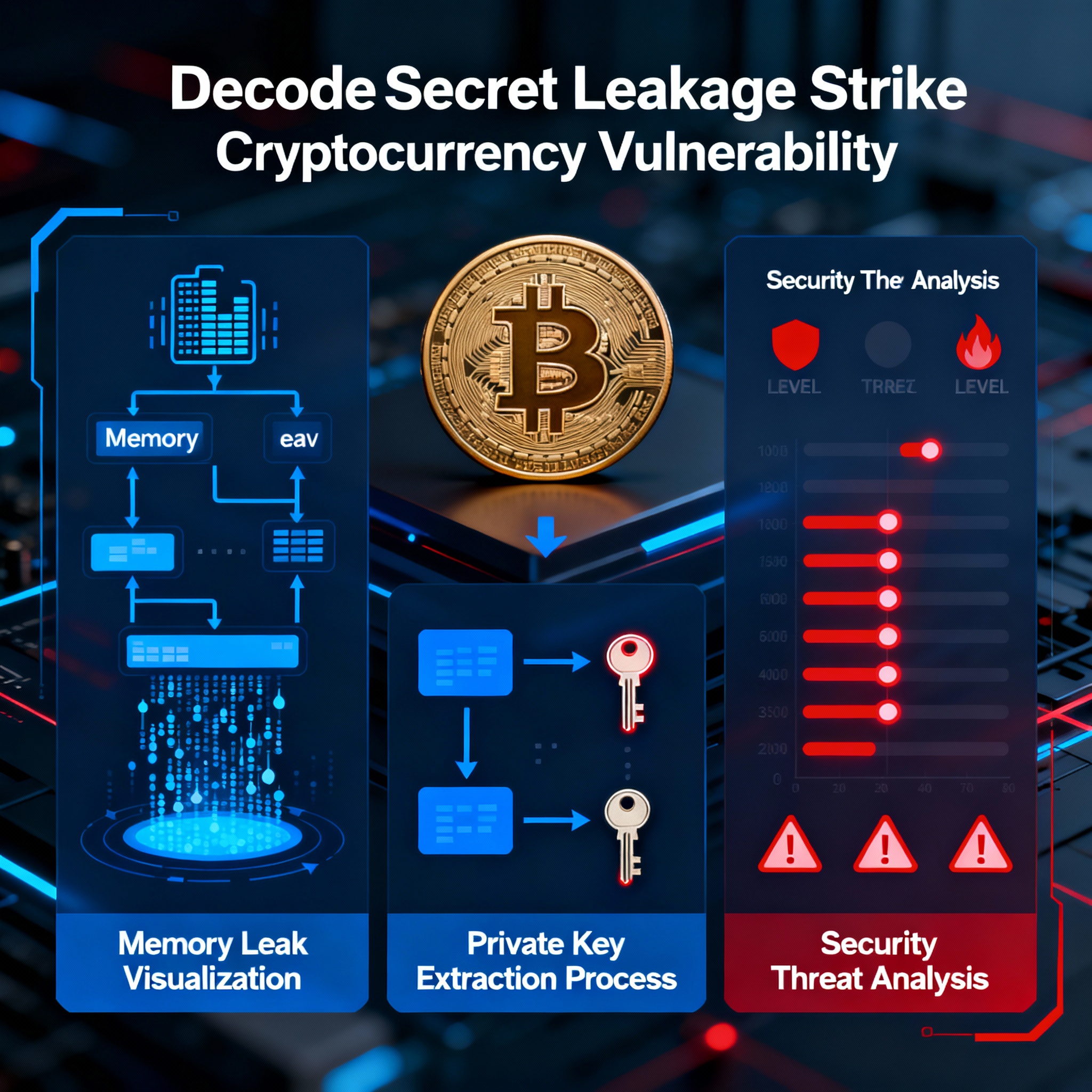 Research diagram illustrating DecodeSecret Leakage Strike vulnerability in Bitcoin Core