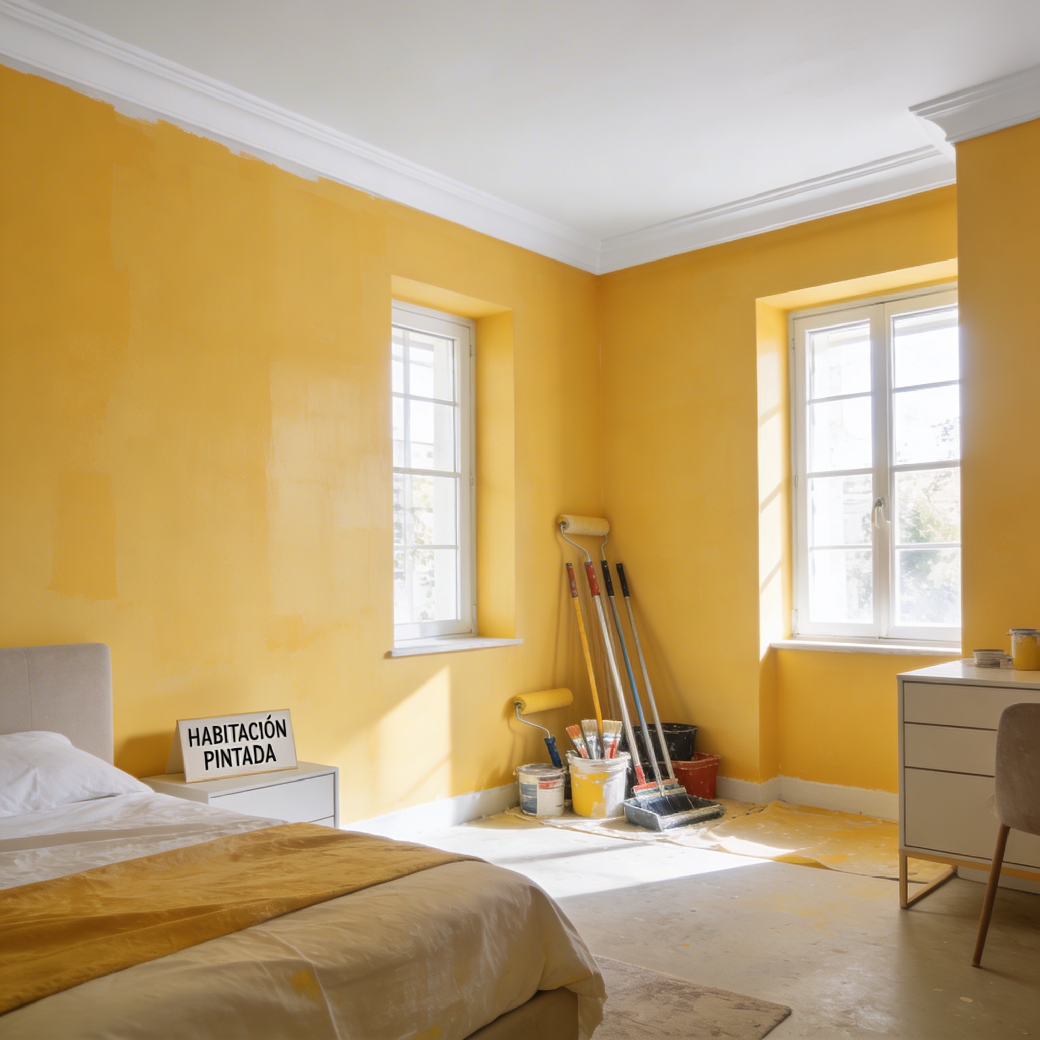 Trabajo realizado: Habitación pintada en amarillo suave