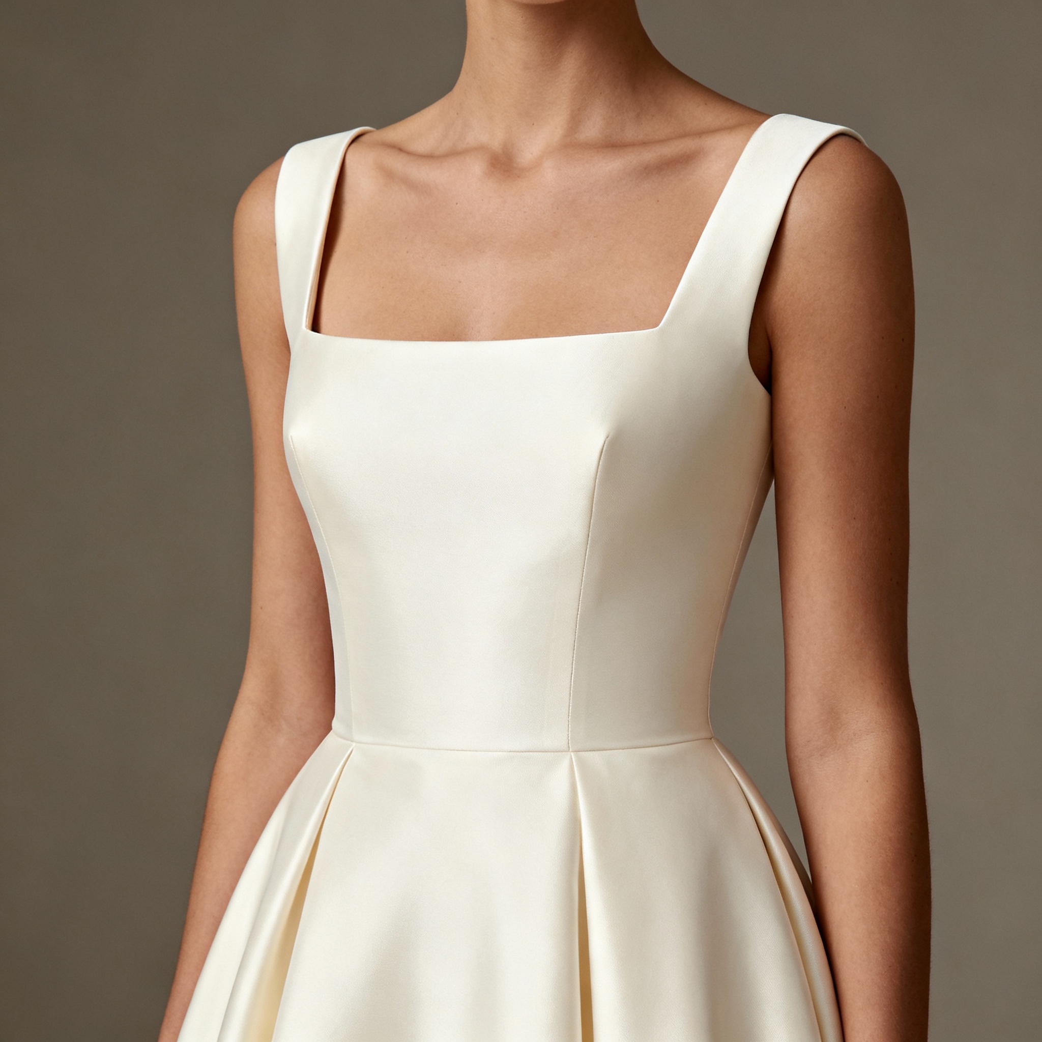 Bridal gown with modern square neckline