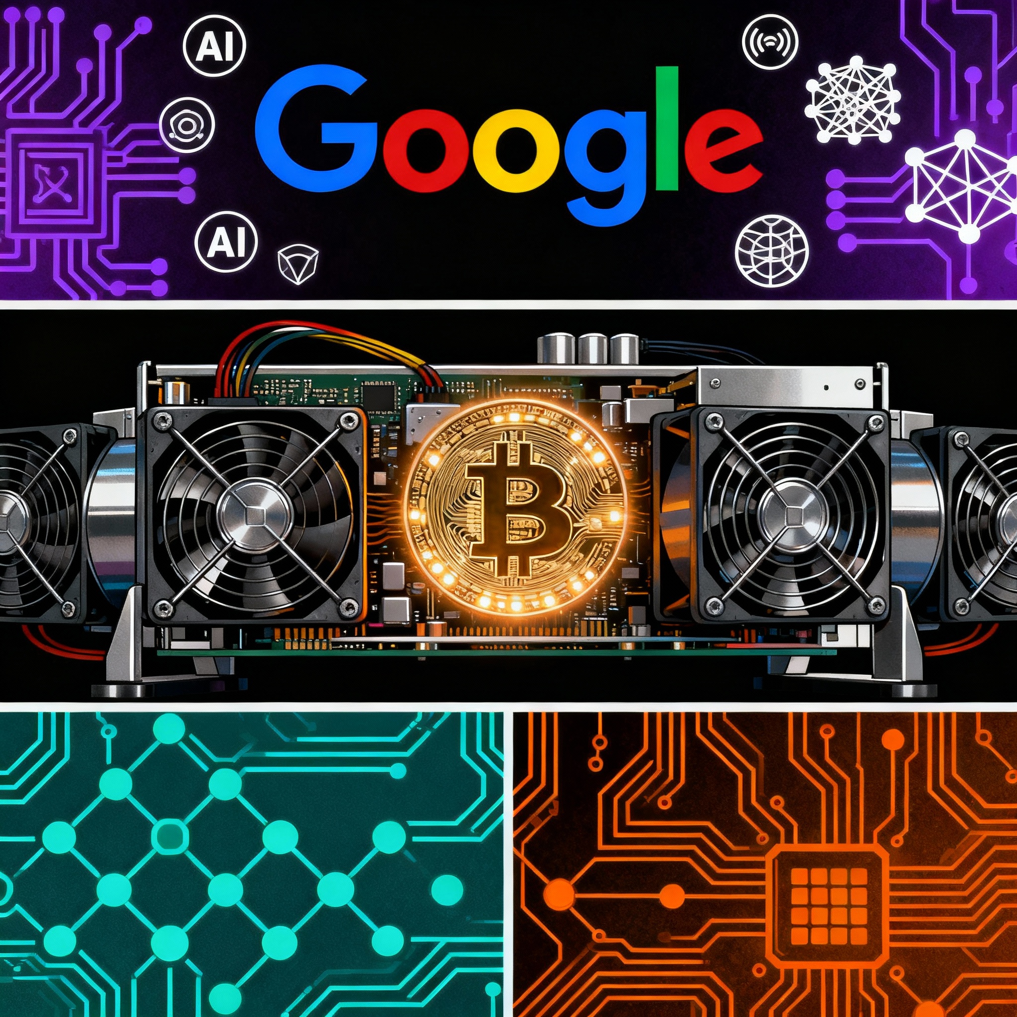 Google, AI, crypto mining, and payment protocol illustration