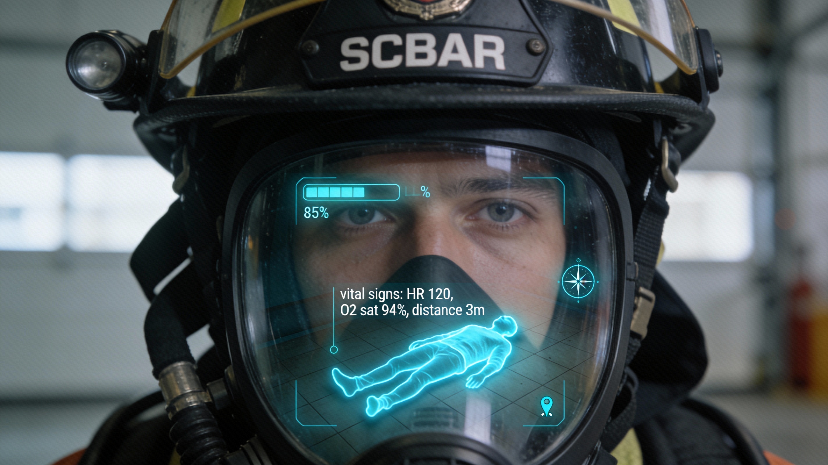 AR display showing annotated thermal outline of victim detected on floor