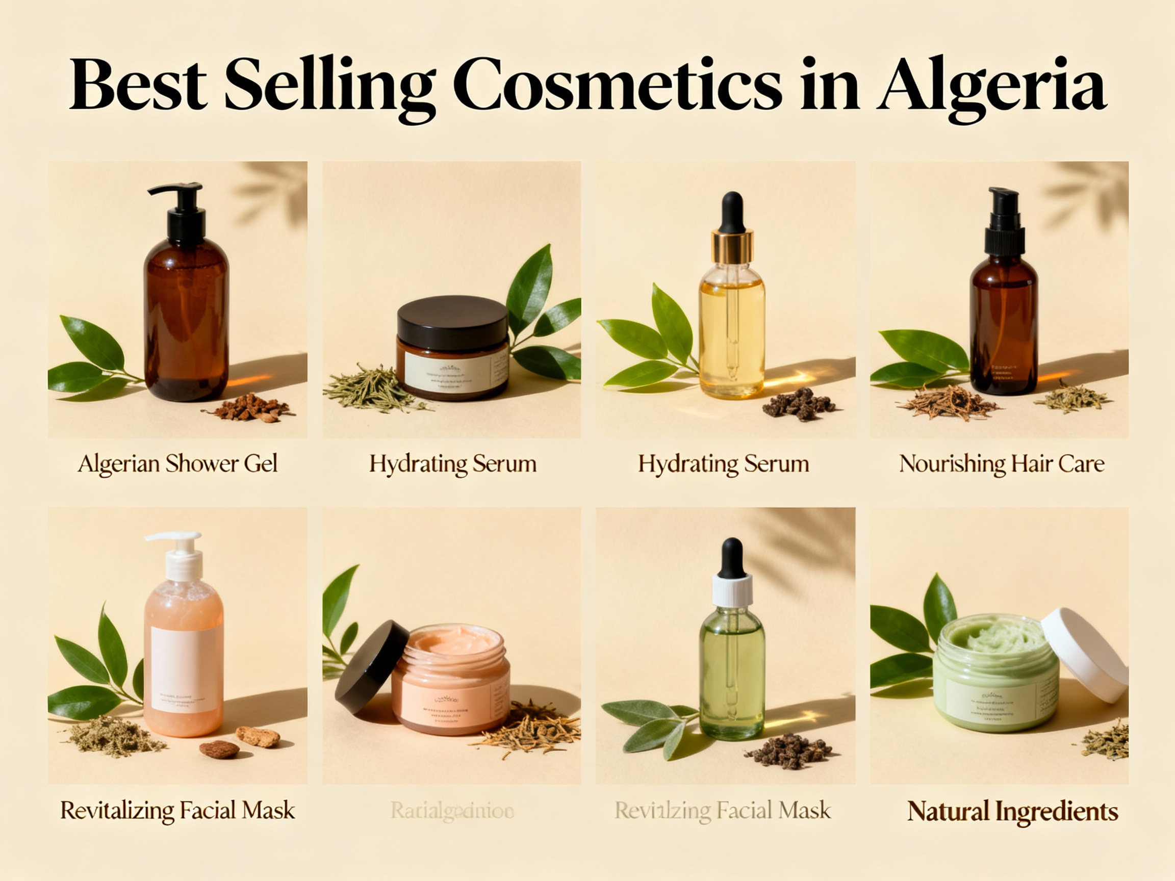 Produits cosmétiques best-sellers en Algérie : soins visage et corps Produits cosmétiques plus vendus Algérie - Gels douche sérums soins capillaires masques beauté