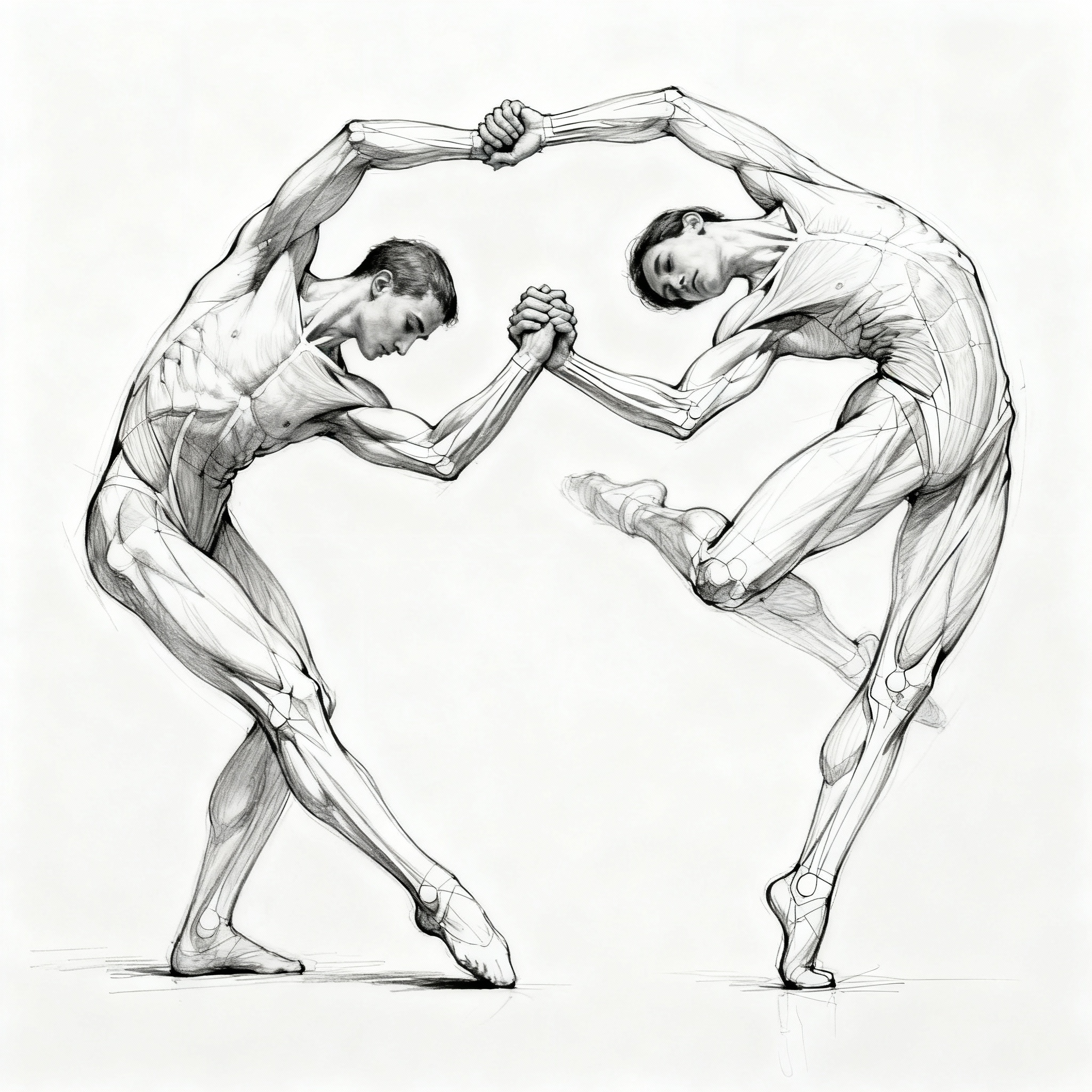 Two person poses gesture drawing showing movement, interaction, and body positioning