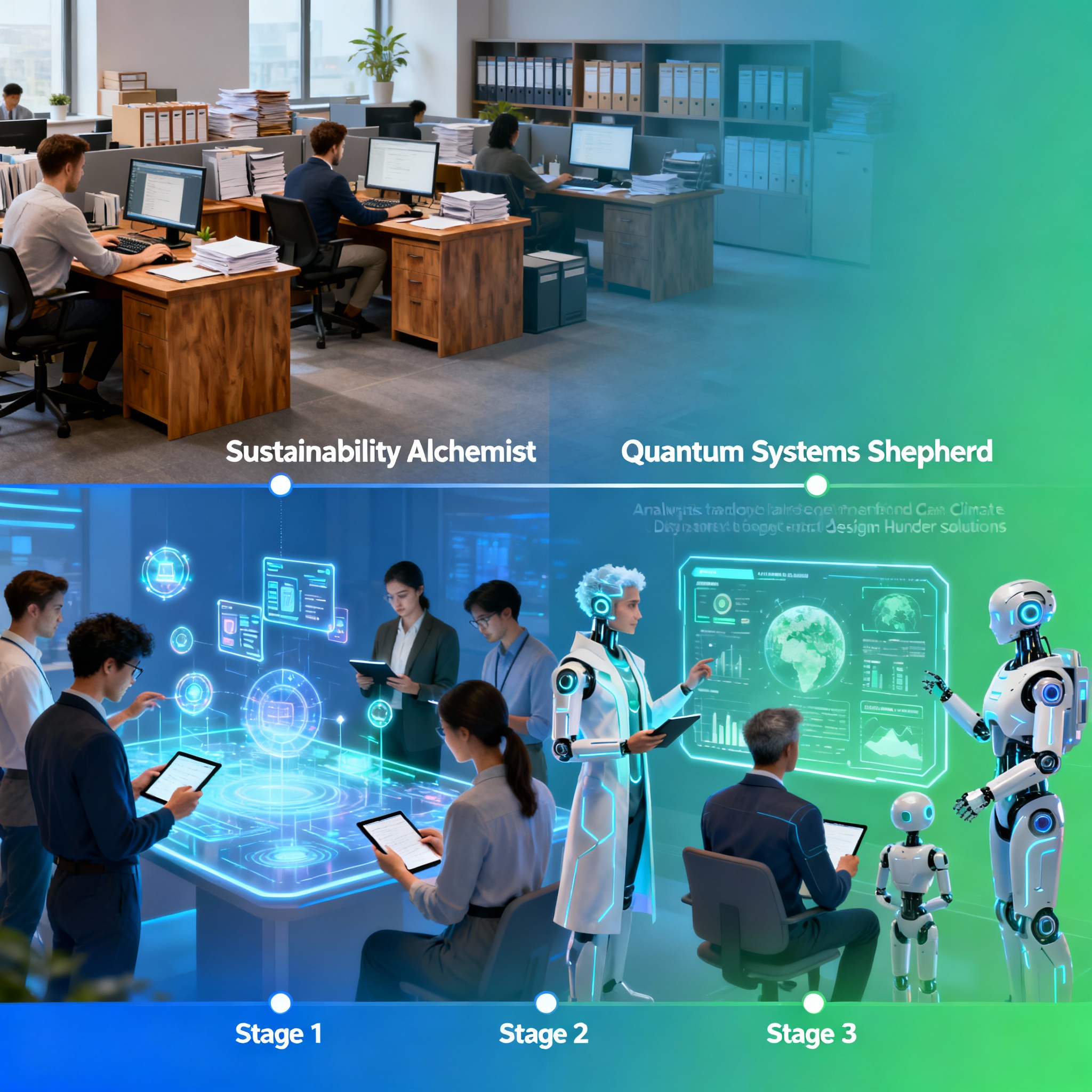 Workforce evolution timeline from traditional roles to AI-empowered problem solvers