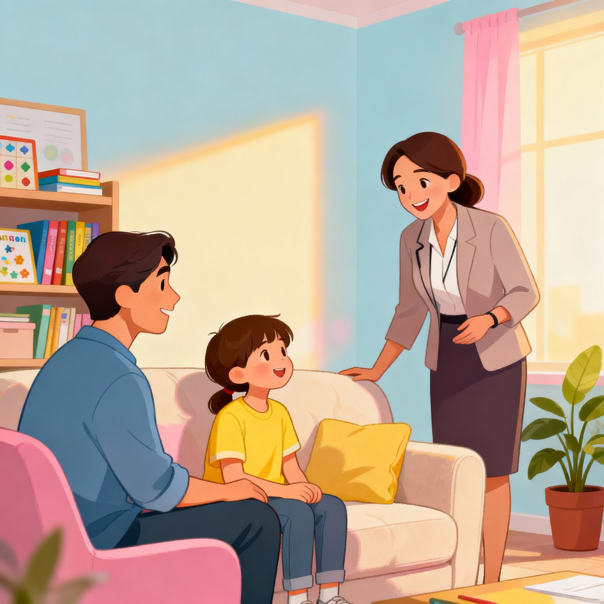 Parent and child with counselor support