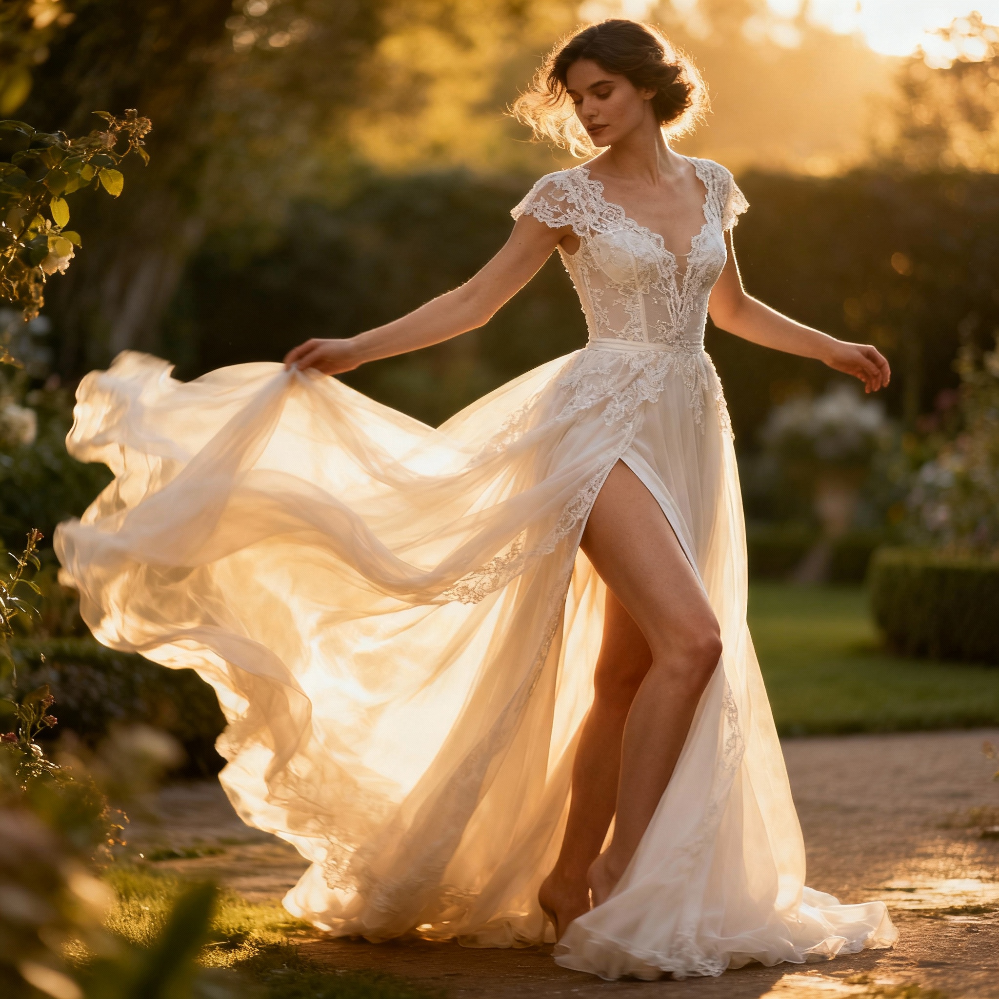 High slit wedding dress with dramatic effect