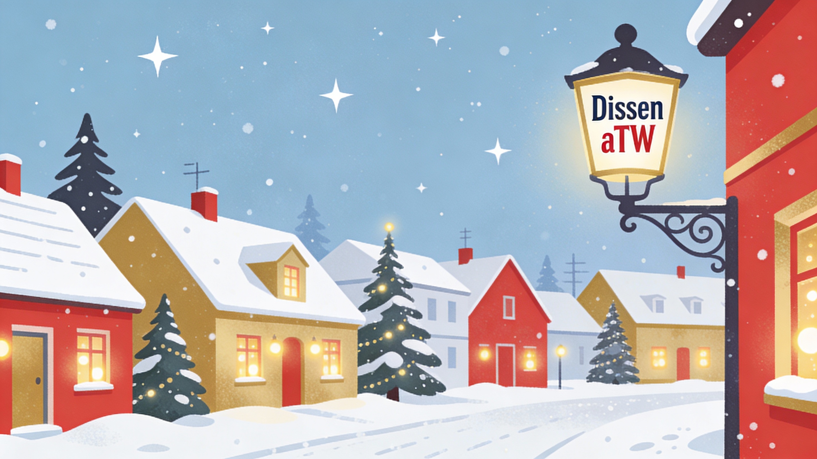 Winterliche Stadt-Szene für Dissen-Weihnachtsgruß ohne Text.