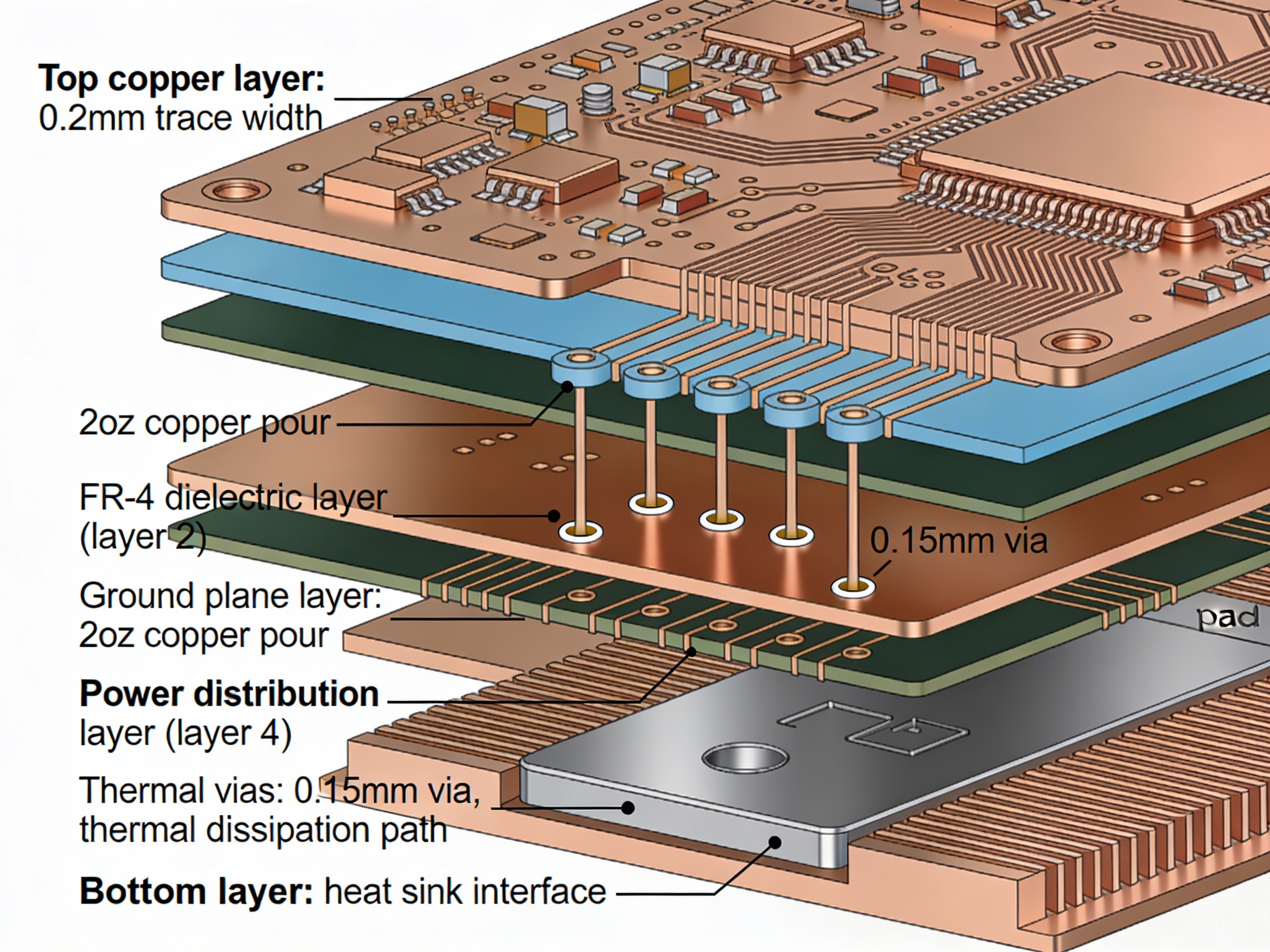 Multilayer Industrial Control PCBA Cross-Section with Thermal Management