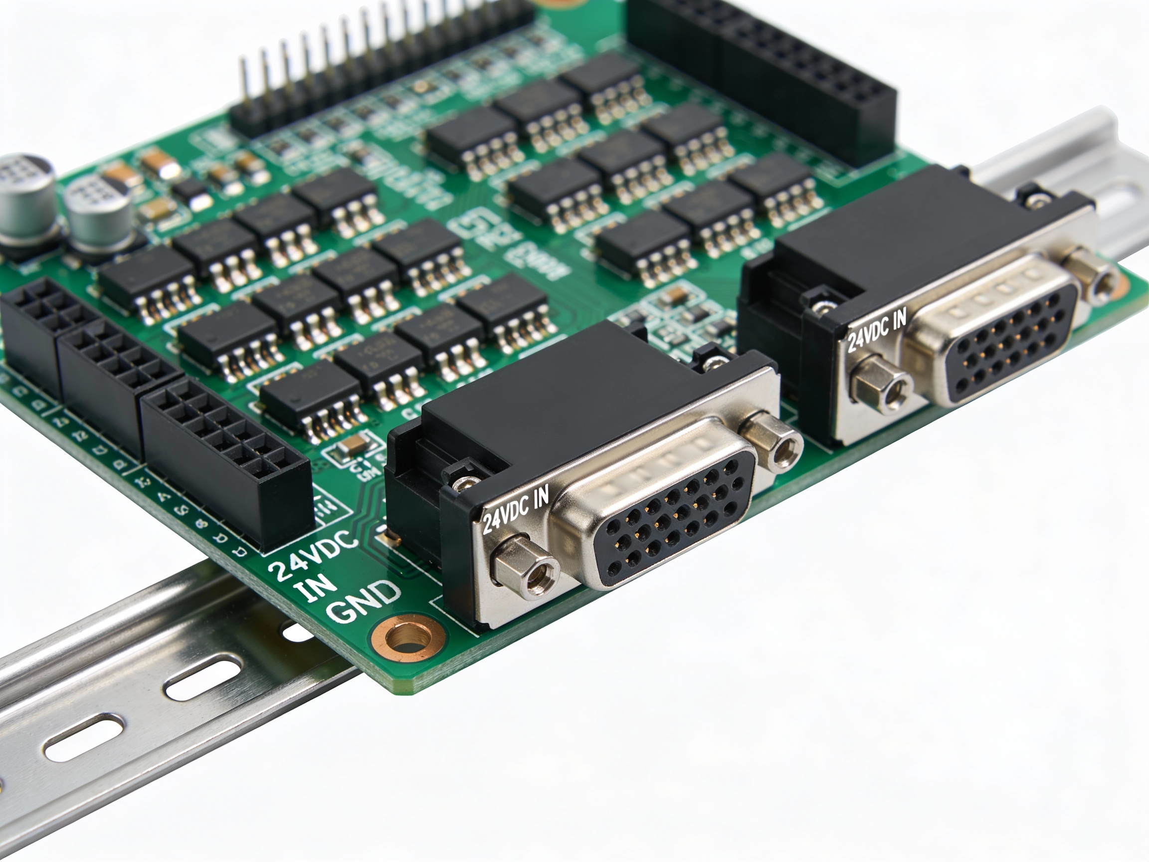 Industrial Control PCBA with DIN Rail Mounting and I/O Headers