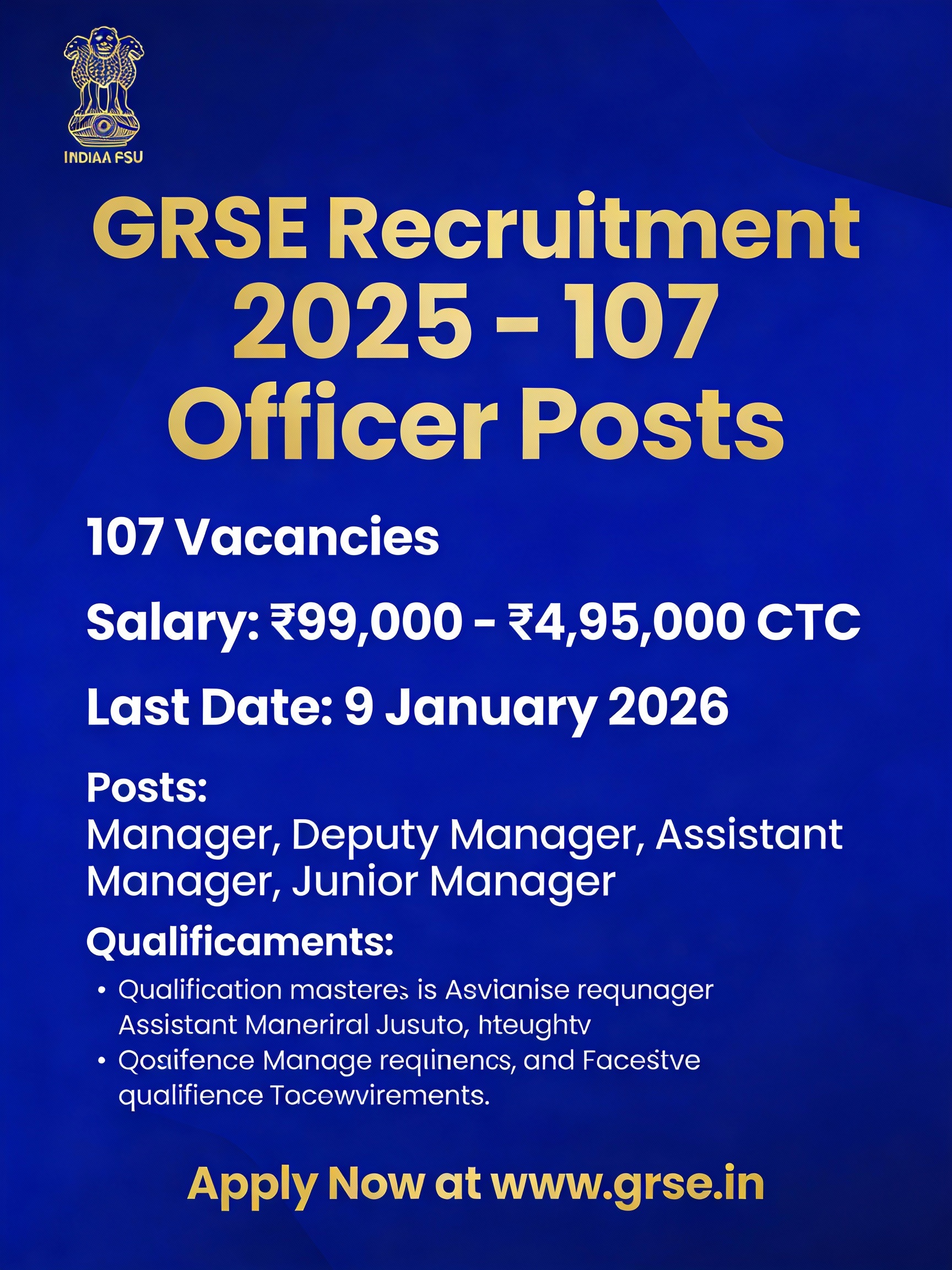 GRSE Recruitment 2025 - Job Notification Poster