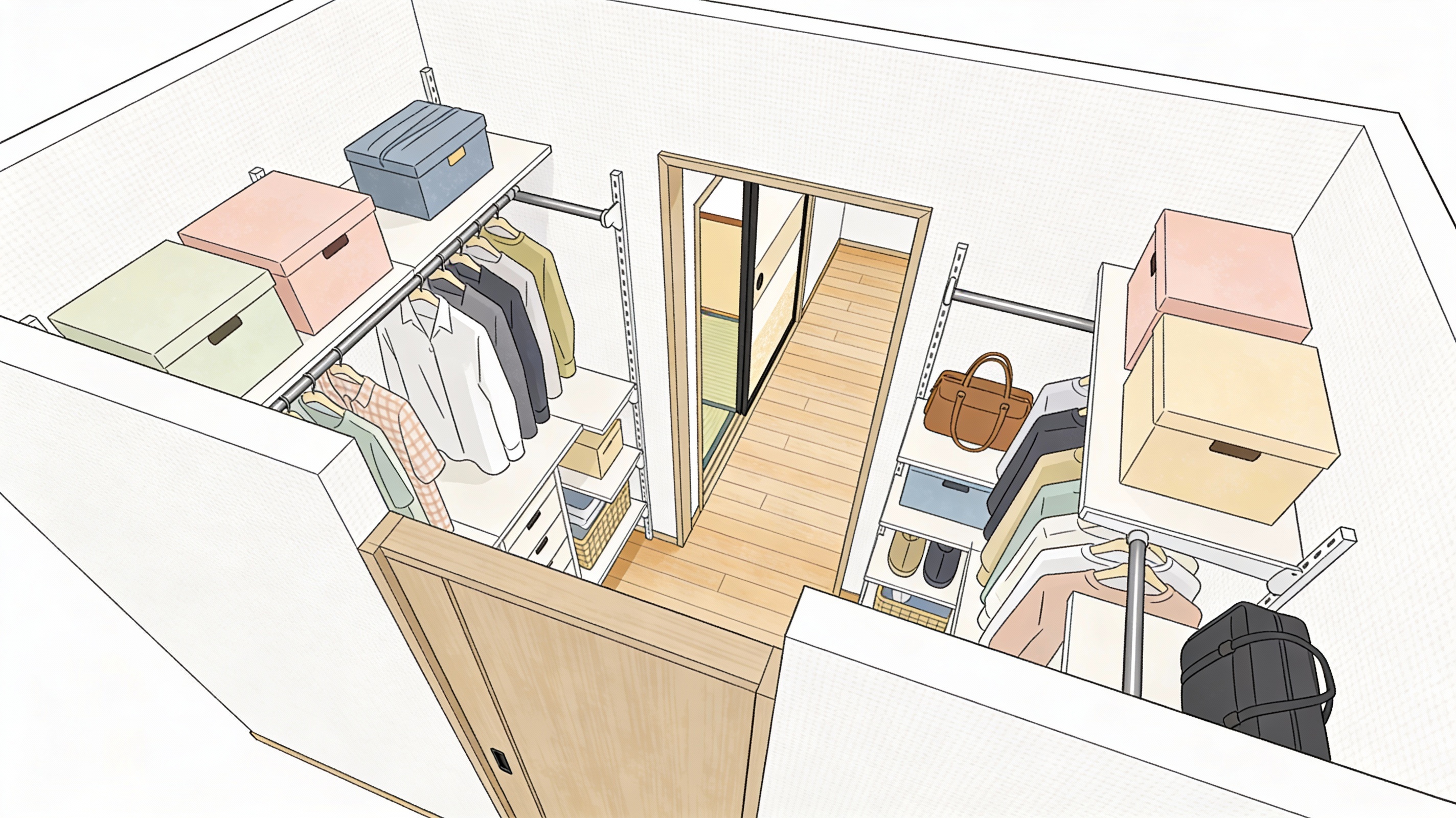 押入れ＋周辺スペースを使ったウォークイン／ウォークスルー化