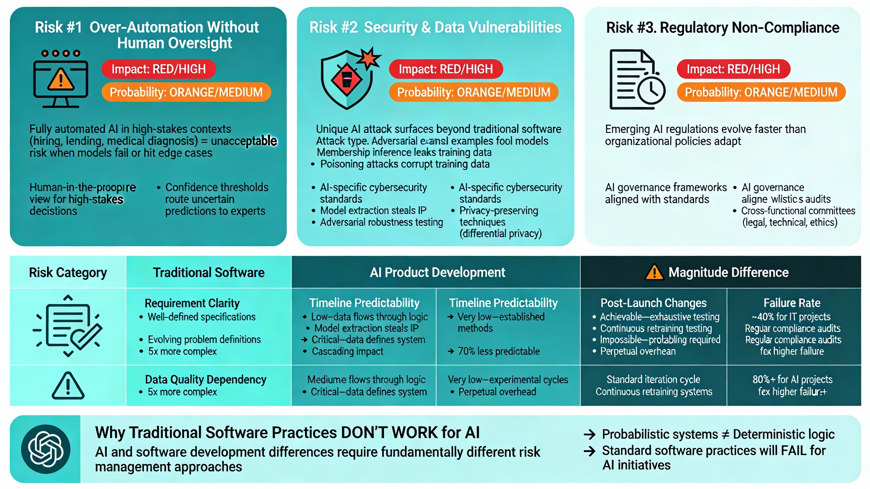 High-Impact Medium-Probability Risks and AI vs Traditional Software Risk Comparison