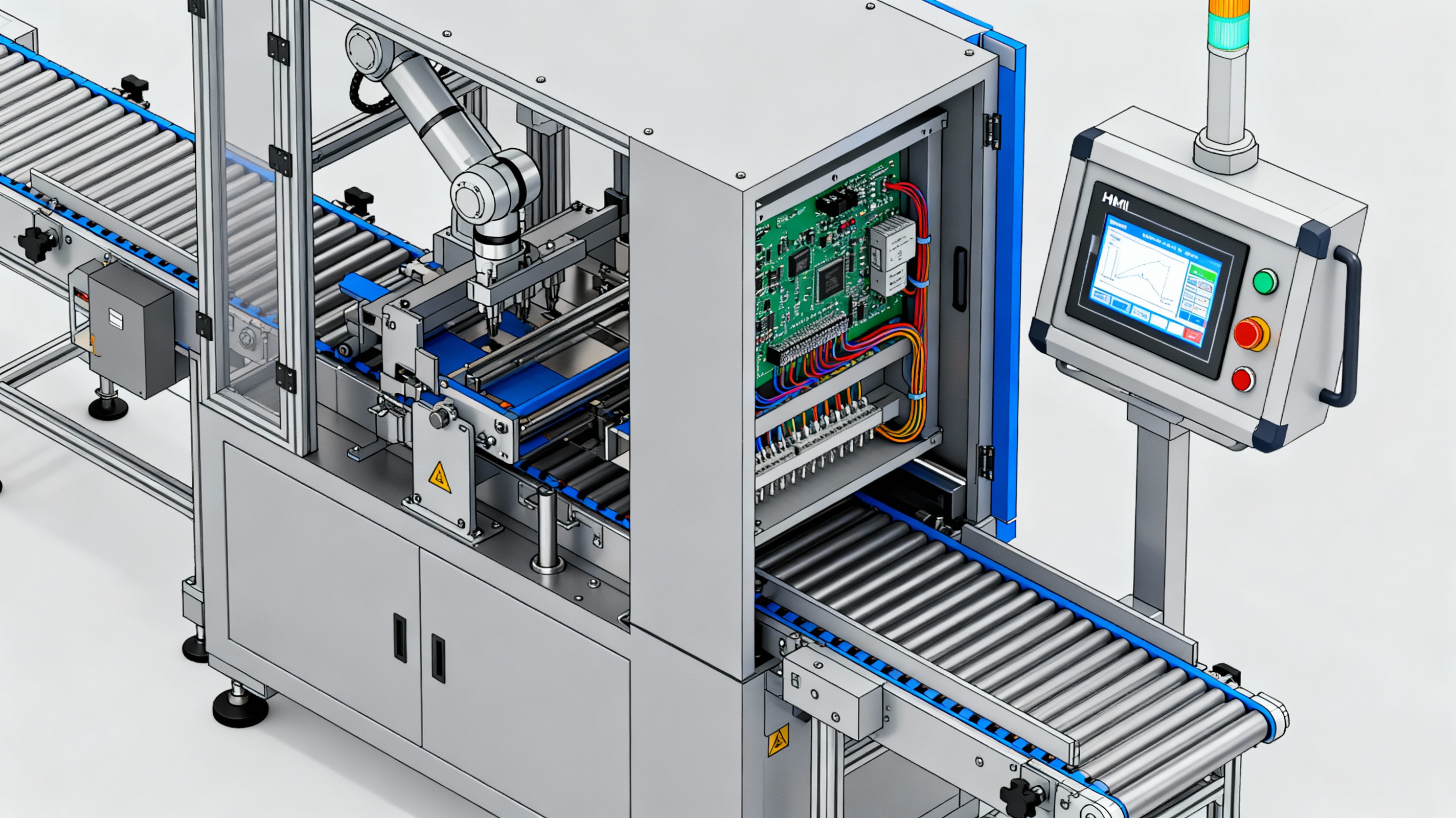 Smart PLC and HMI control system of an automatic case packaging machine