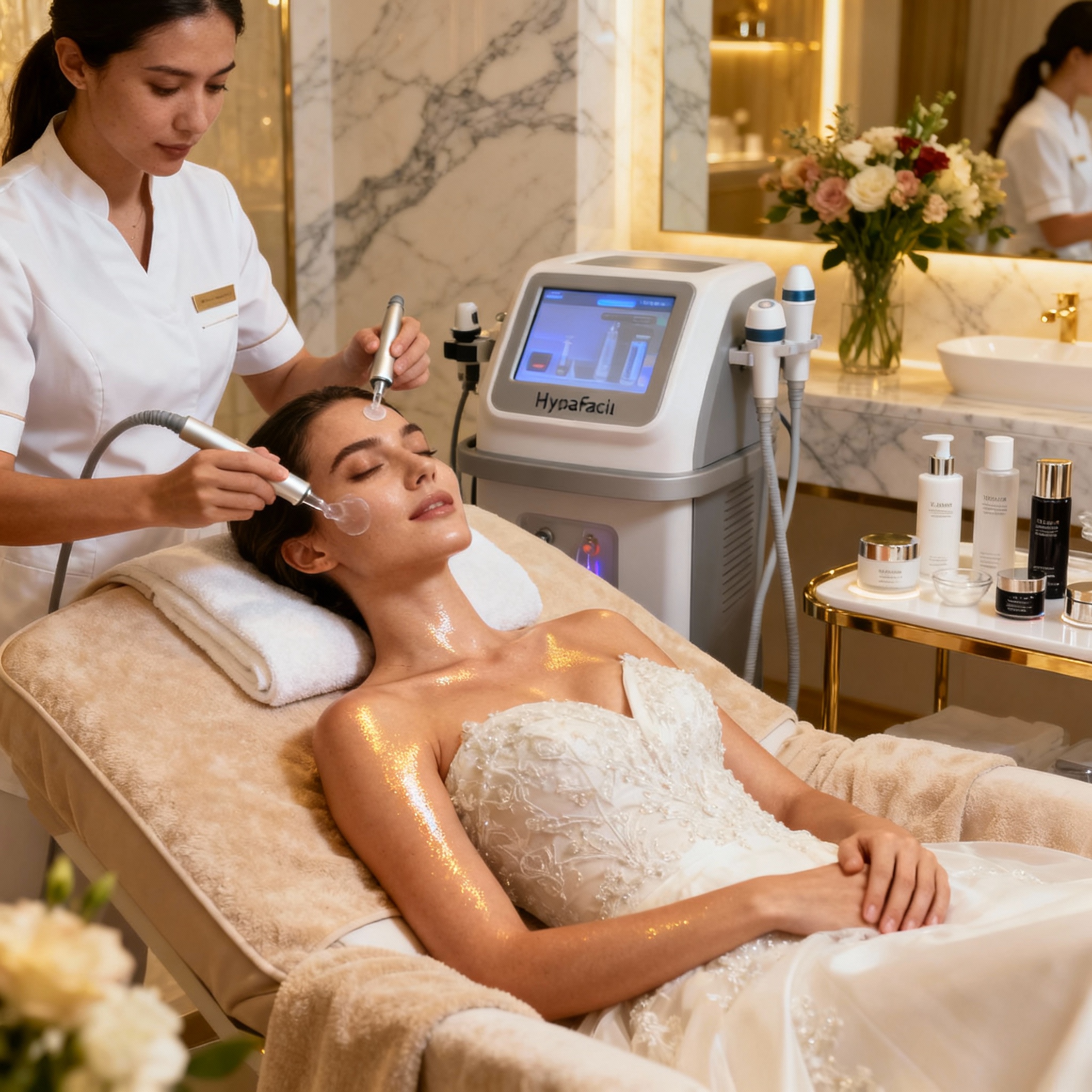 Professional HydraFacial treatment one week before wedding for glowing complexion