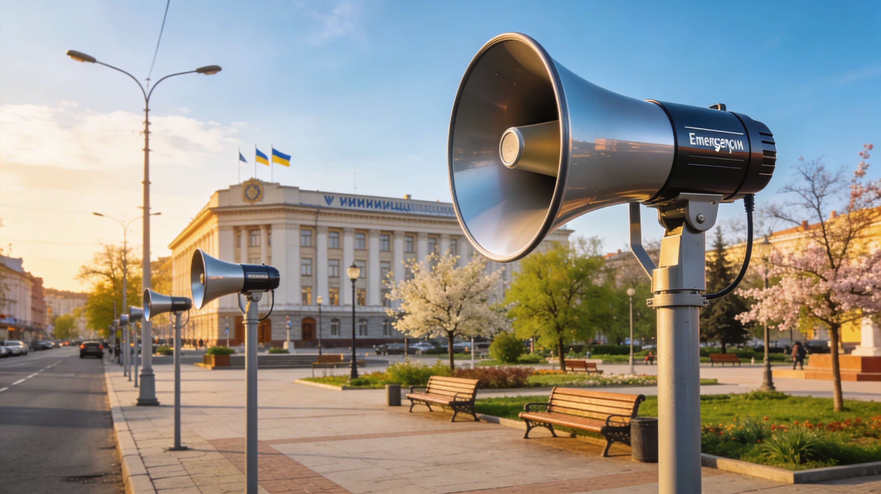 Гучномовці системи оповіщення на вулиці міста